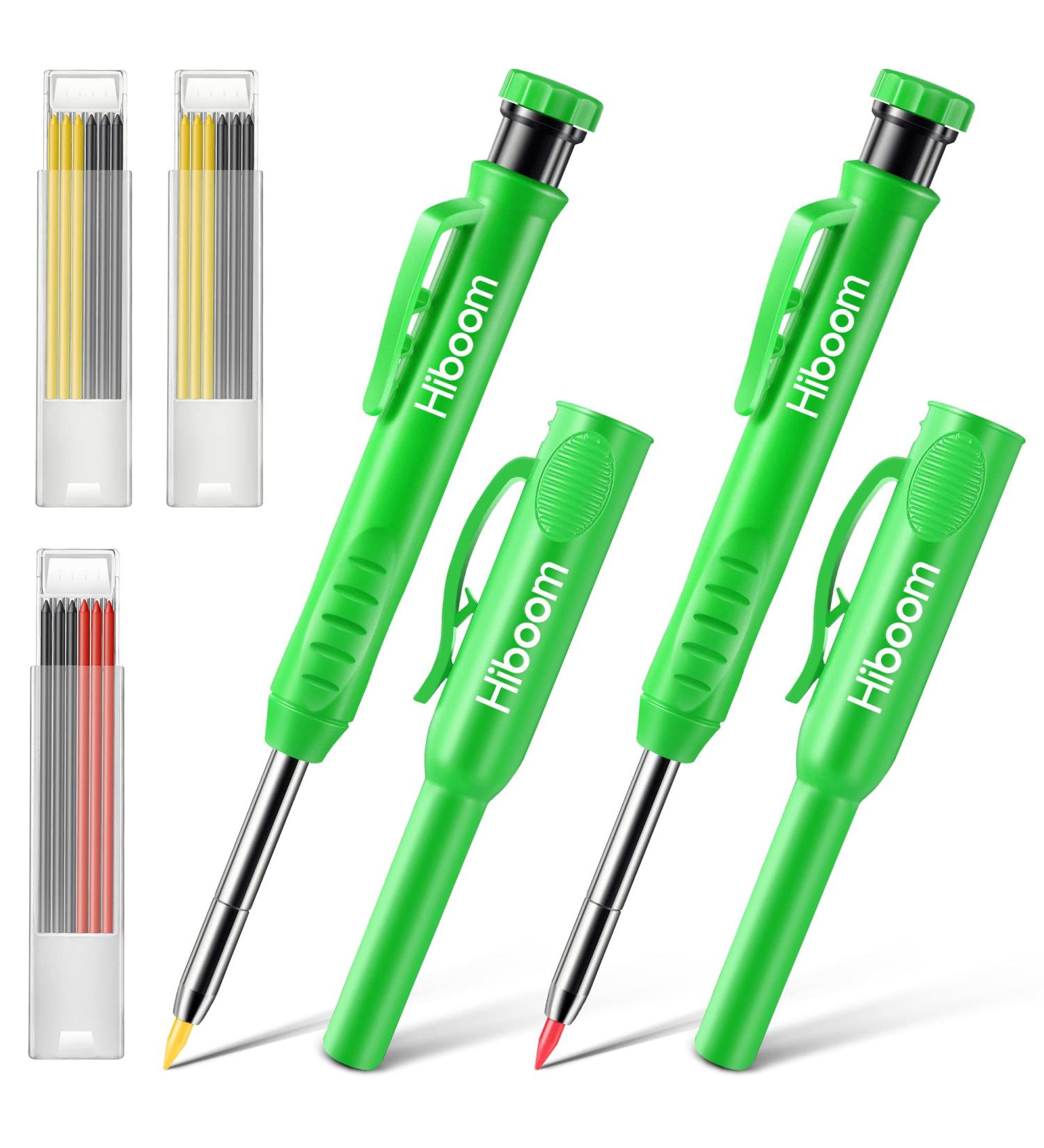 Hiboom 2 Pack Carpenter Pencils with Refills & Sharpener - Ideal Scribe Tool for Construction, Woodworking & Architects - Green - Buy Online on GoSupps.com