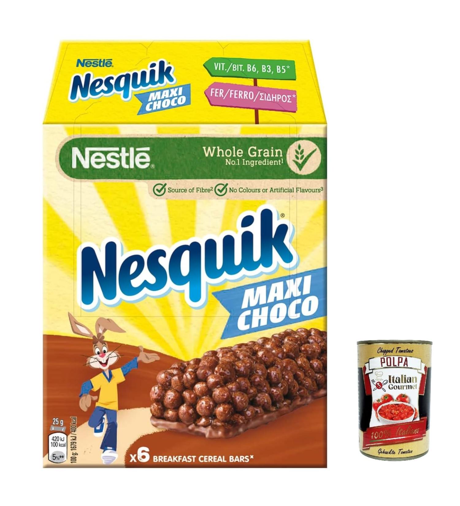 Italian Gourmet E.R. Nesquik Cereal Bars Pack of 12 chocolate and milk cereal sticks 6 x 25g + Italian Gourmet Pulpa 400g - Buy Online on GoSupps.com