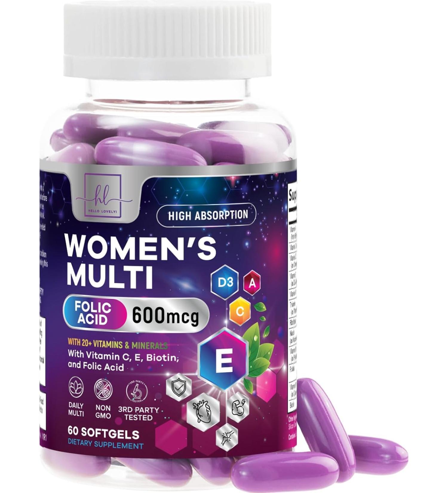 Hello Lovely Womens Multivitamin Folic Acid 600mcg - 60 Softgels - Buy Online on GoSupps.com