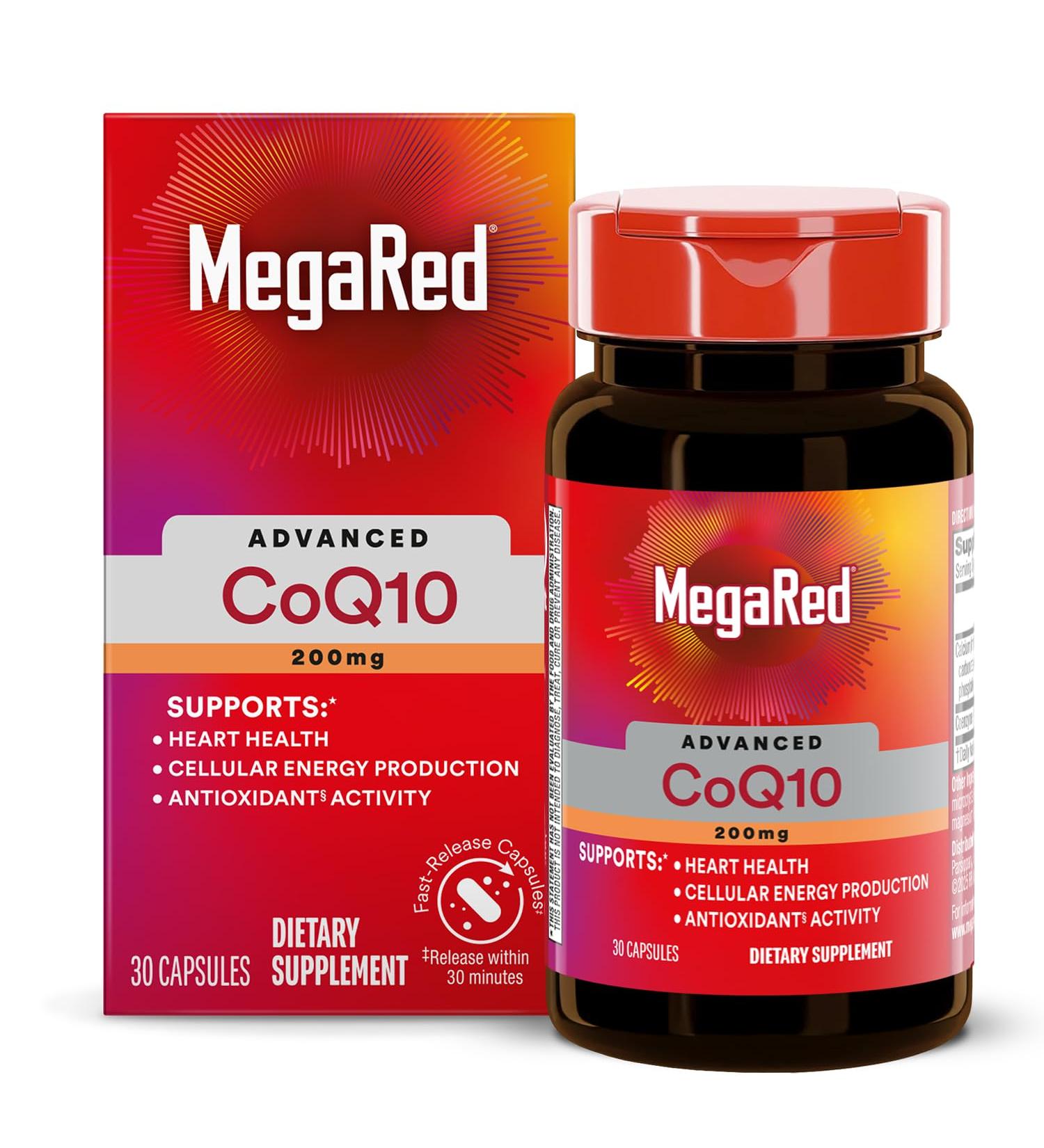 MegaRed Advanced CoQ10 to Help Support Heart Health and Cellular Energy* Powerful Antioxidant Protects Against Free Radicals* - 30 Capsules (30 Servings) - Buy Online on GoSupps.com