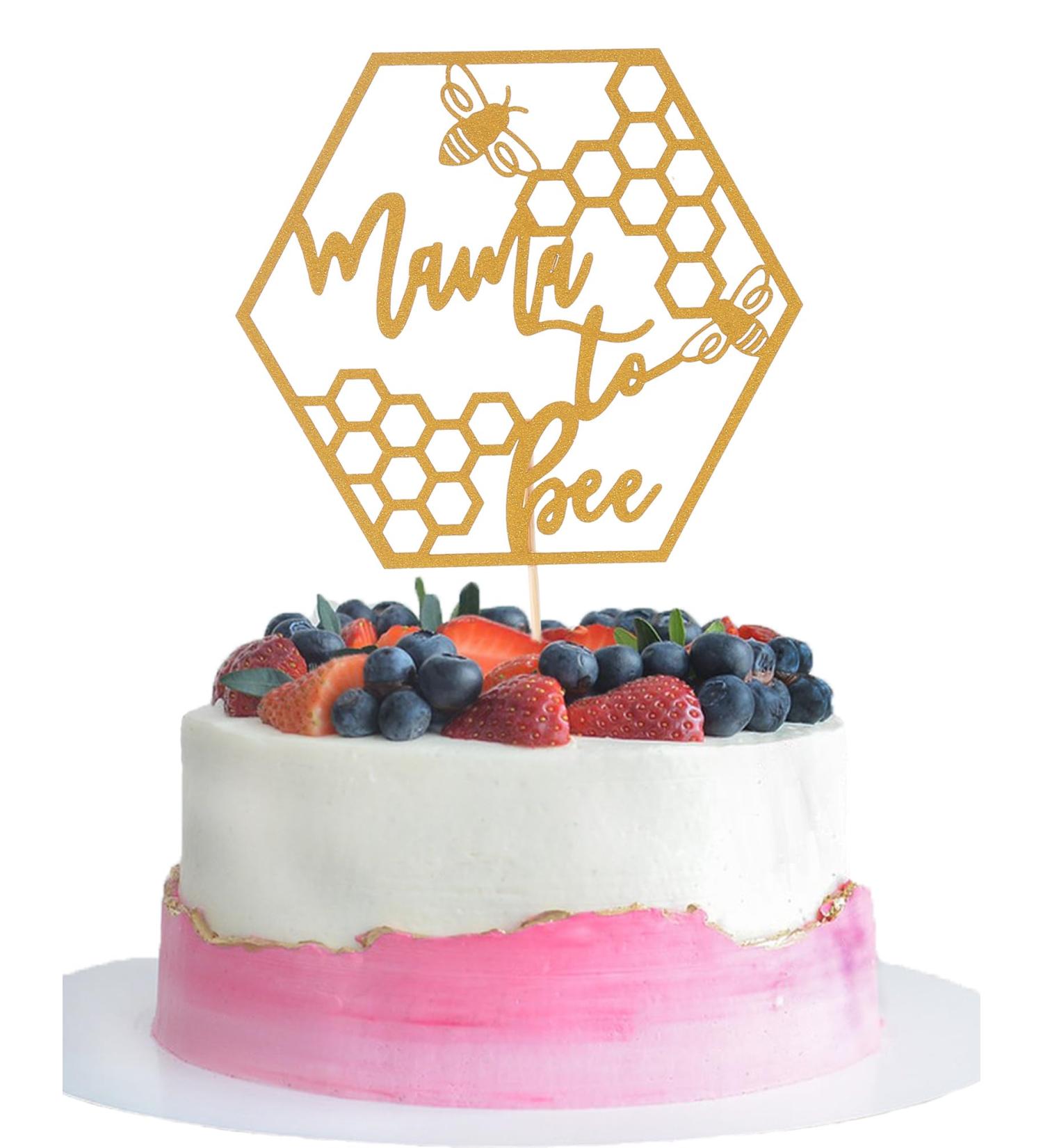 Mama To Bee Cake Topper - Gold Bee Theme Baby Shower Cake Topper Gender Reveal Party Supplies Pregnancy Announcement - Buy Online on GoSupps.com