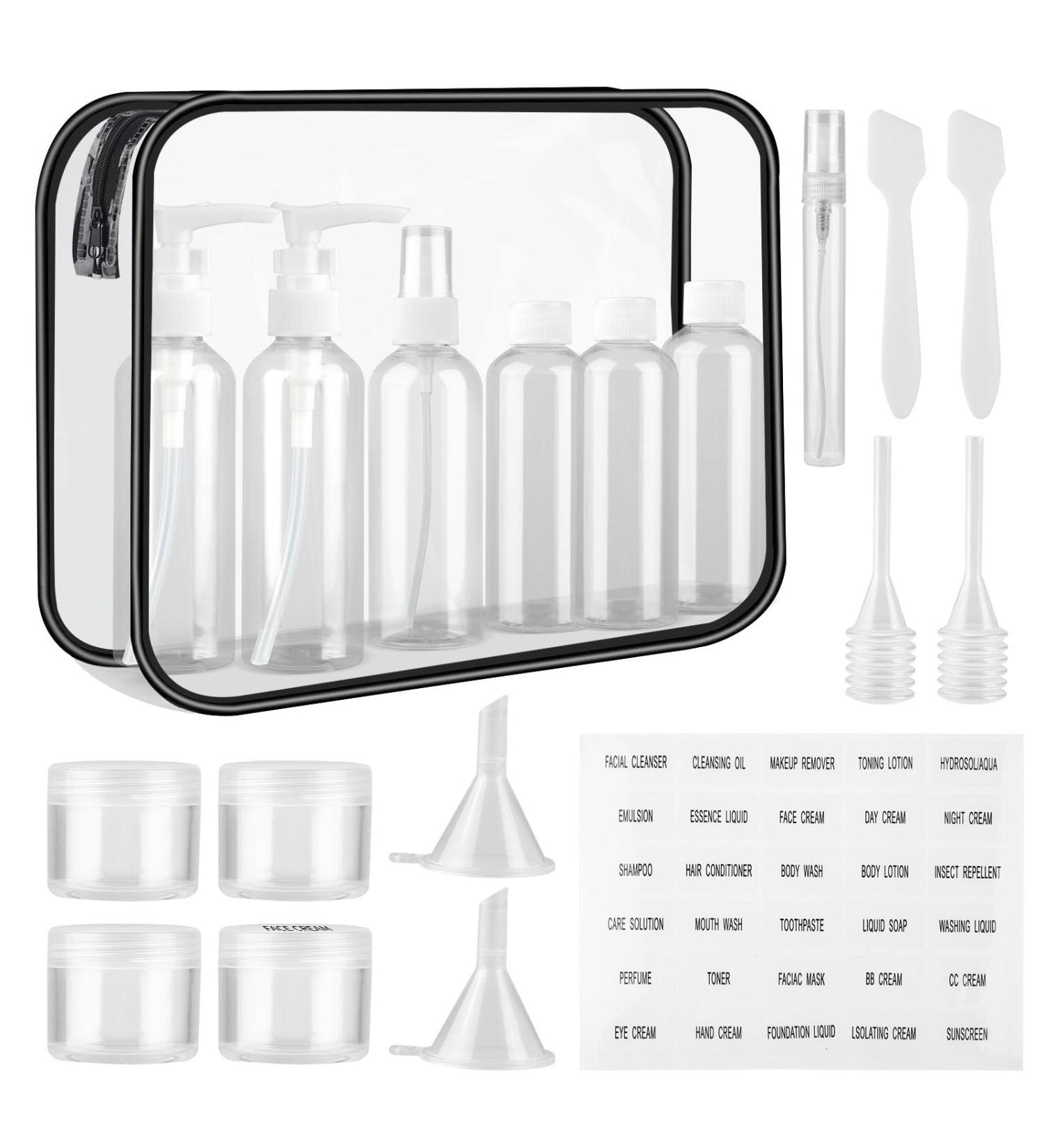 Guoyihua 19-Piece Empty Travel Bottles Set | Portable Cosmetics Containers for Air Travel | Clear Hand Luggage Liquid Fillers - Buy Online on GoSupps.com