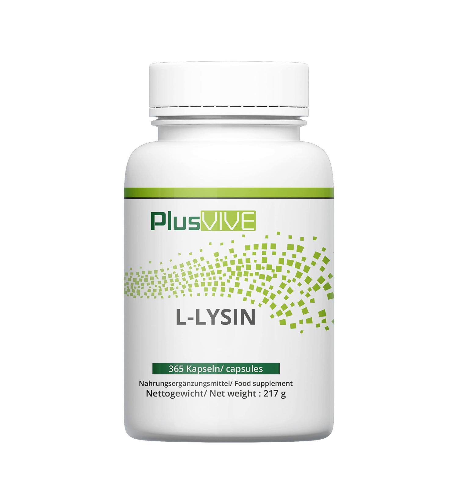 Plusvive L-Lysine 365 Capsules - High Dose 1000mg Vegan Lab Tested Fermentation-Sourced | International Shipping Available - Buy Online on GoSupps.com