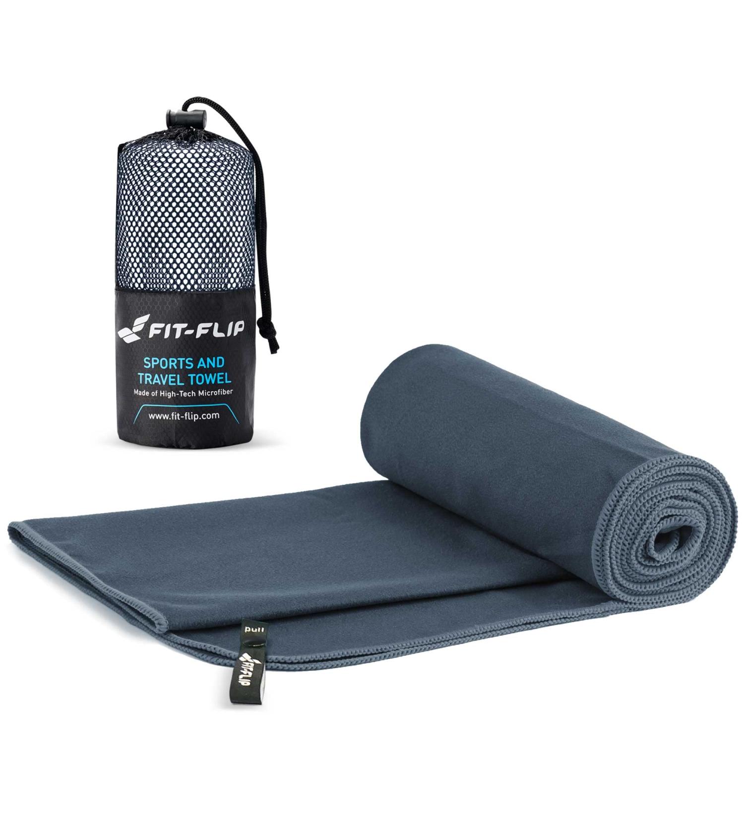 Fit-Flip Travel Towel - Compact Microfiber Camping Towel, Quick Dry & Super Absorbent - Ideal for Sports, Beach, Gym, Backpacking, Hiking - Charcoal Medium 23.6x47 inches - Buy Online on GoSupps.com