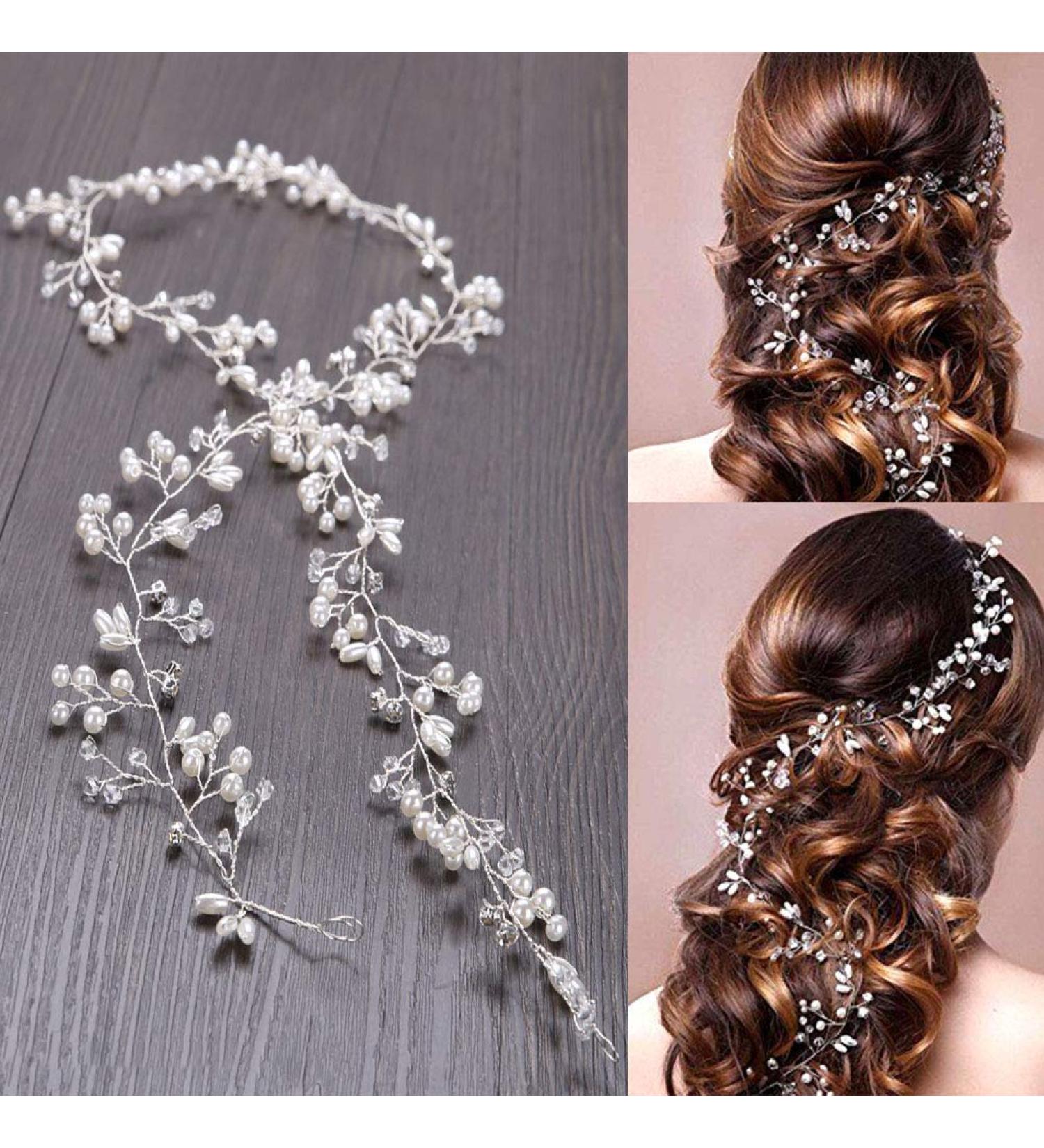 WoWoss 50cm Wedding Hair Wire with Pearls & Rhinestones - Bridal Jewelry Headdress for Women & Girls - Buy Online on GoSupps.com