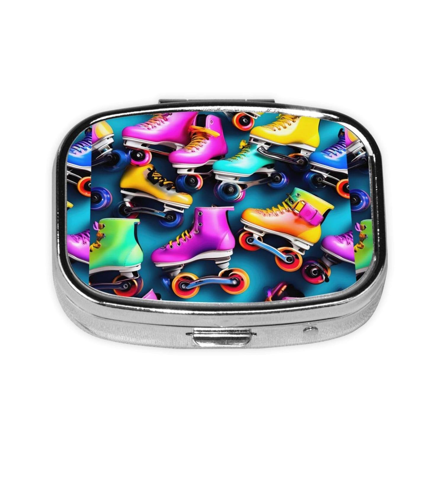 Colorful Roller Skates Pill Organizer | Travel-Friendly Mini Pill Box with 2 Compartments - Buy Online on GoSupps.com