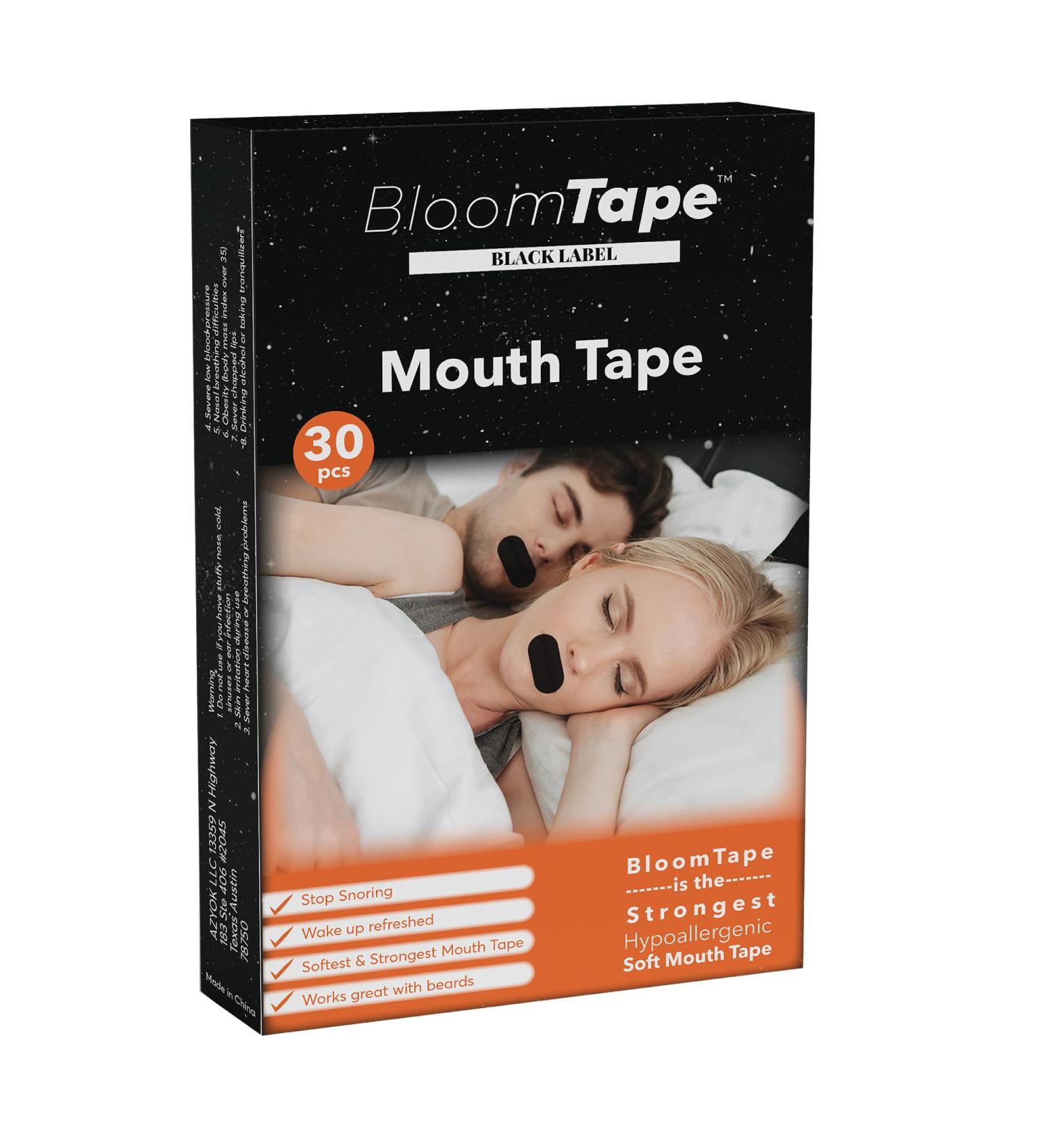 BloomTape Advanced Mouth Tape (30 Count) for Restful Sleep | Ideal for Mouth Breathers, Snorers & Sleep Apnea | Beard-Friendly Design for Comfort | Black Label - Buy Online on GoSupps.com