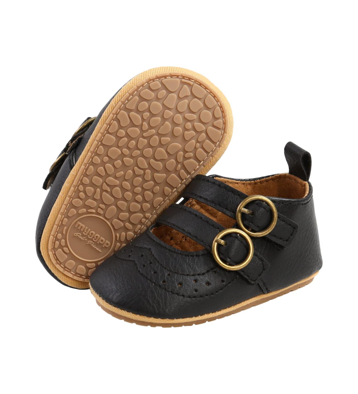 Baby Girls First Walking Shoes Mary Jane PU Leather Anti-Slip Princess Shoes - Infant Baby Shoes 0-6 Months (Black) - Buy Online on GoSupps.com
