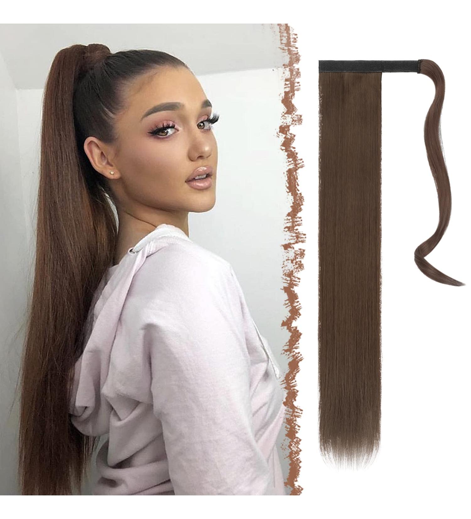 FESHFEN 24 Synthetic Wrap Around Ponytail Extension in 8# Medium Chestnut Brown - 24 Inch - Buy Online on GoSupps.com