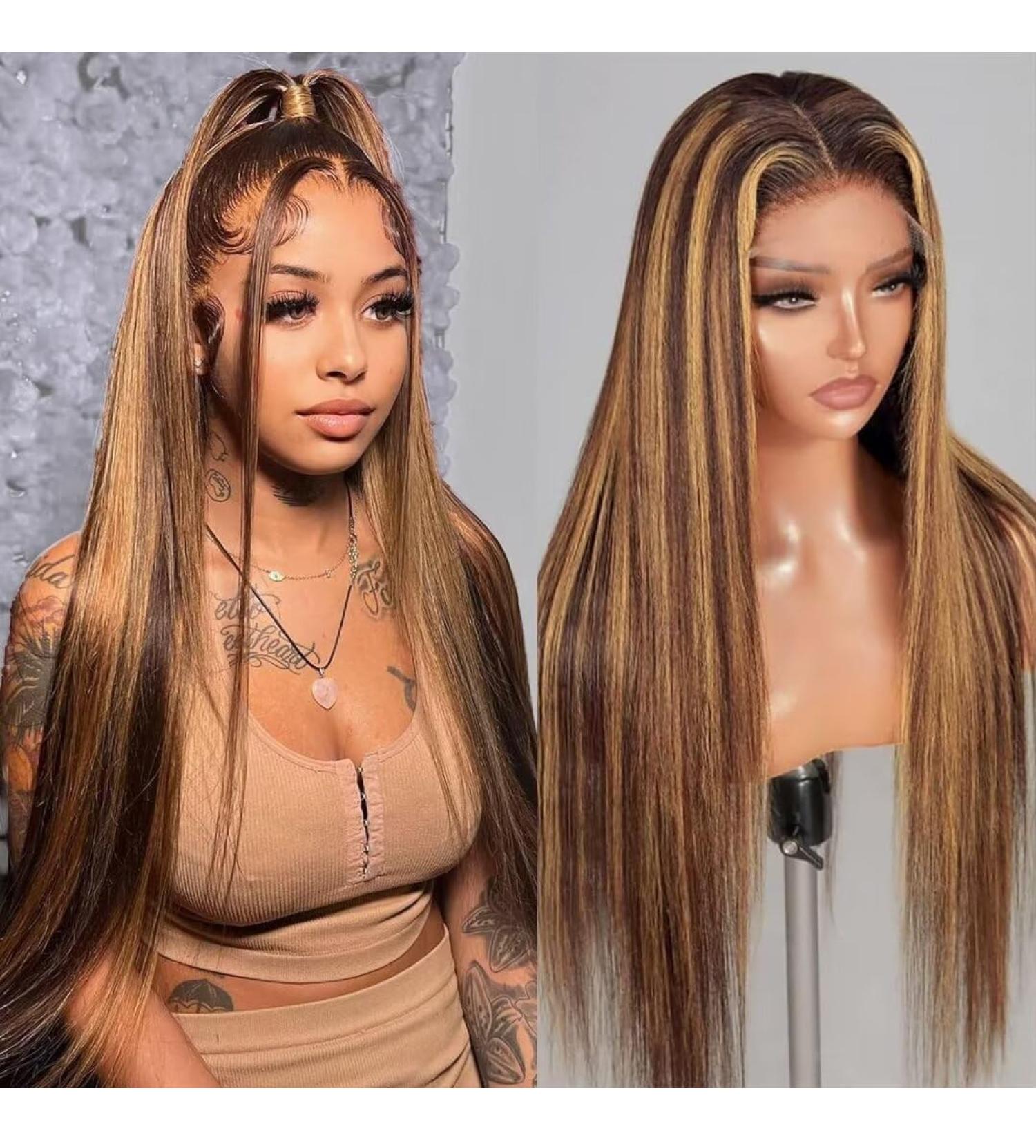Bele Ombre 4/27 Highlight Straight Human Hair Wig 18 - 13x6 T-Part Lace Front, 150% Density Brazilian Glueless Wig for Black Women | Pre-Plucked with Baby Hair 0056C - Buy Online on GoSupps.com