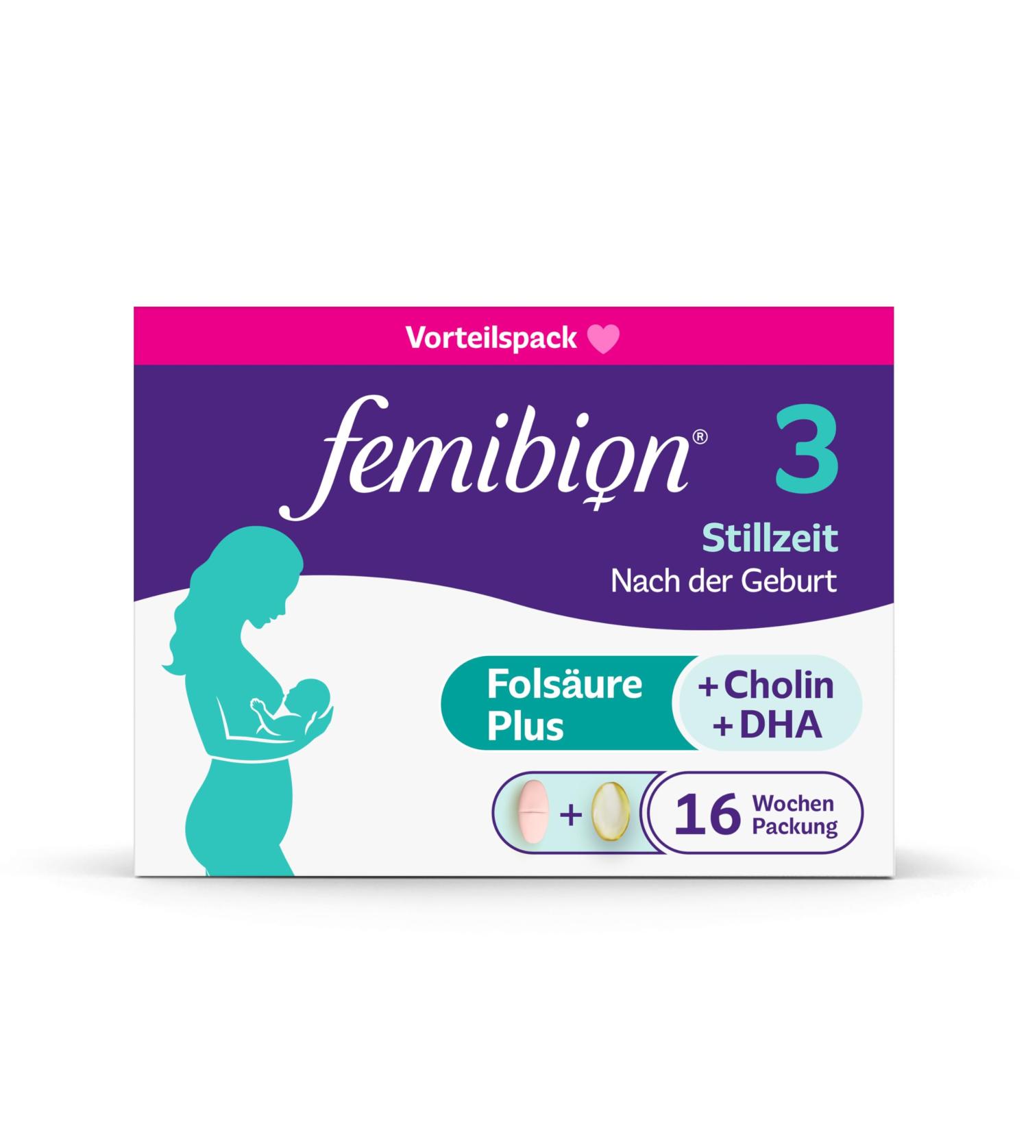 Femibion 3 Lactation - Daily Nutritional Supplement with Choline DHA & Folic Acid | 16-Week Pack (2 x 112 Pieces) - International Shipping Available - Buy Online on GoSupps.com