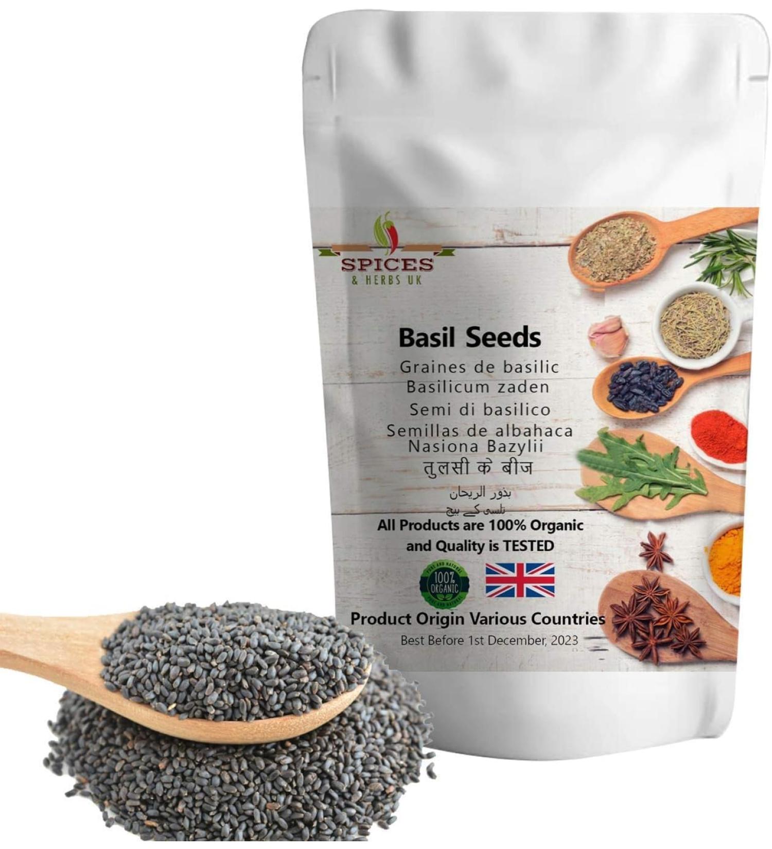 Basil Seeds Tulsi Premium Quality by Spices&herbsuk | High in Calcium Magnesium Iron | Perfect for Thickening and Stabilizing of Food Mixtures (5KG) - Buy Online on GoSupps.com