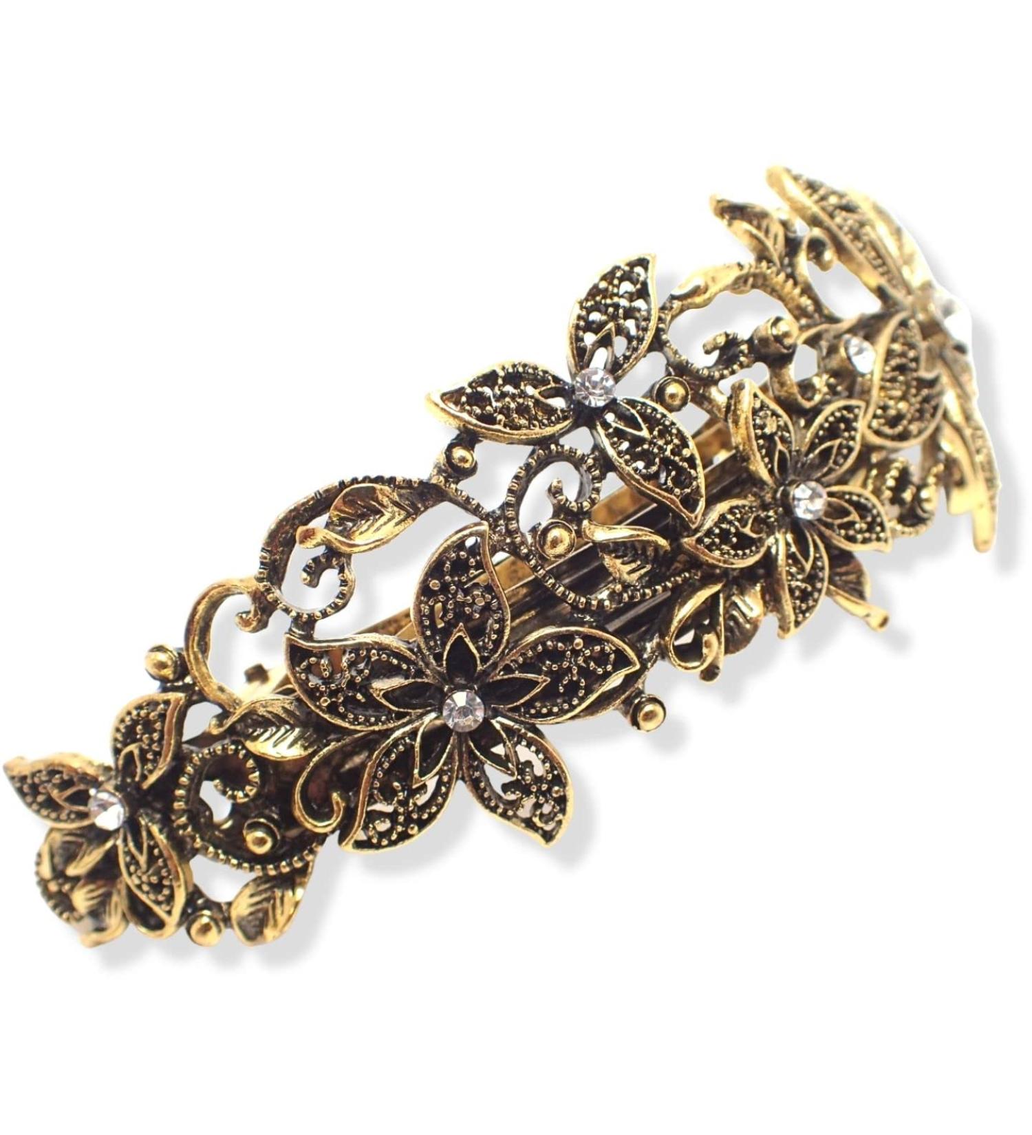 Topkids Accessories Vintage Hair Barrettes for Women Flower Hair Clip Hair Accessories for Women Diamante Hair Clips for Women Bridal Hair Accessories Hair Clips Women (Gold Crystal Flower 10cm) - Buy Online on GoSupps.com