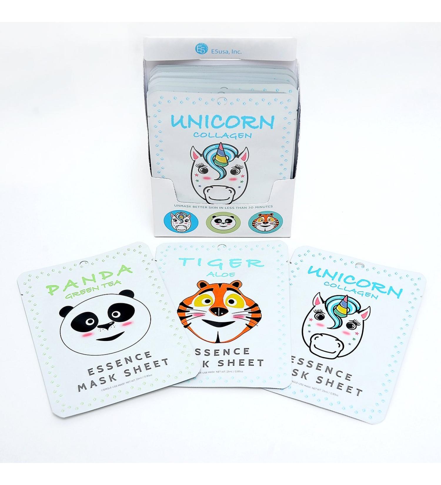 E5 Animal Print Sheet Mask (Panda Tiger Unicorn) 12pcs