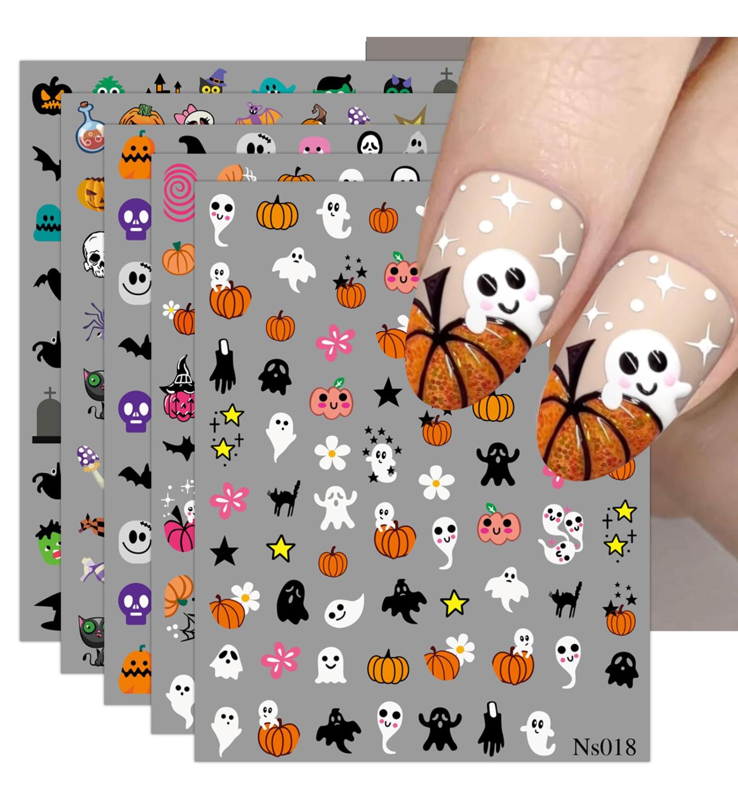 3D Halloween Nail Stickers 6 Sheets 5D Self-Adhesive Embossed Nail Decal Star Pumpkin Ghosts Nail Art Decoration Design Supplies - Buy Online on GoSupps.com