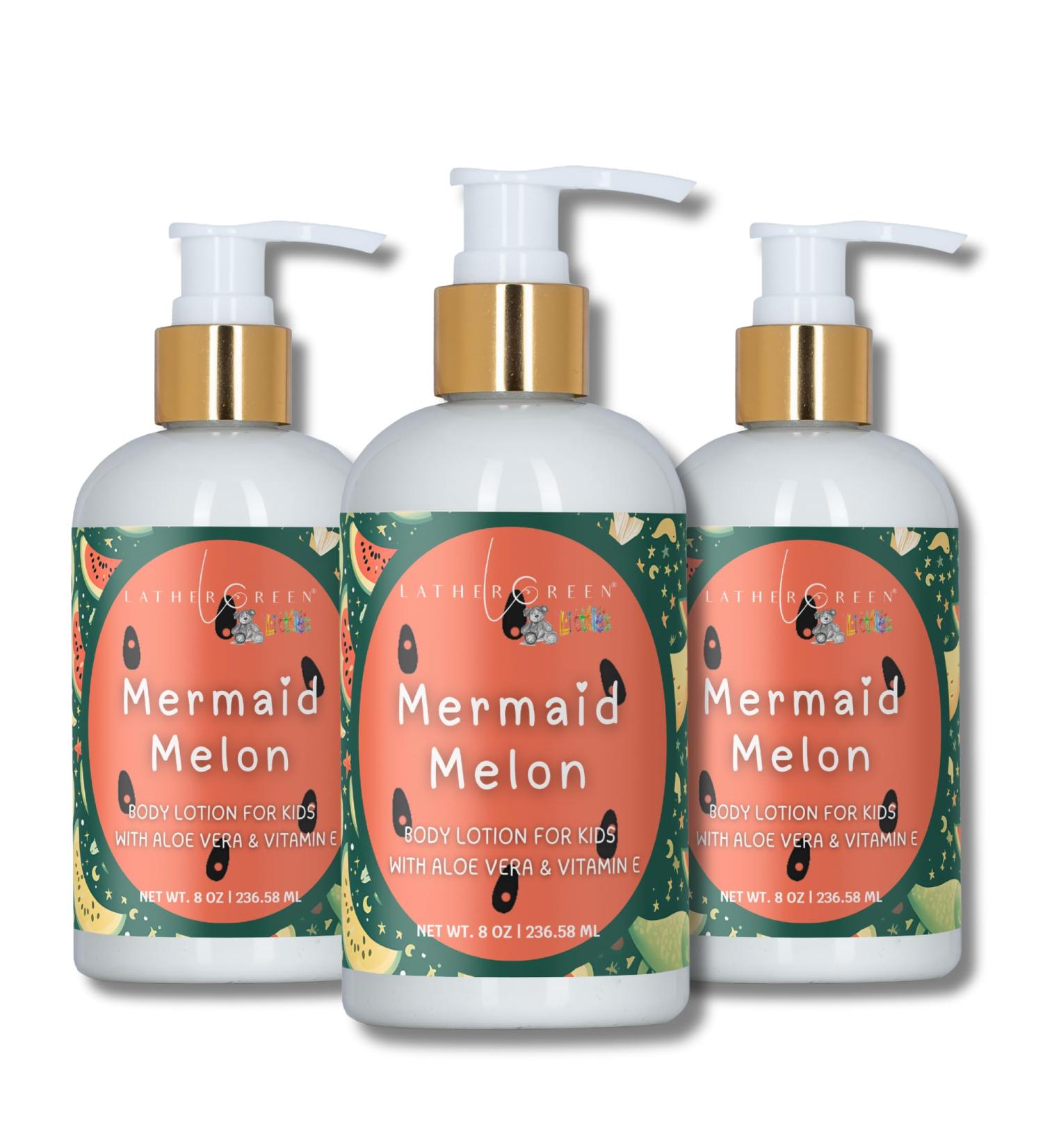 Lather Green Kids Body Lotion Plant Based Gentle Moisturizer with Shea Butter Safe for Sensitive Skin Mermaid Melon 3 Pack (8 oz Each) - Buy Online on GoSupps.com