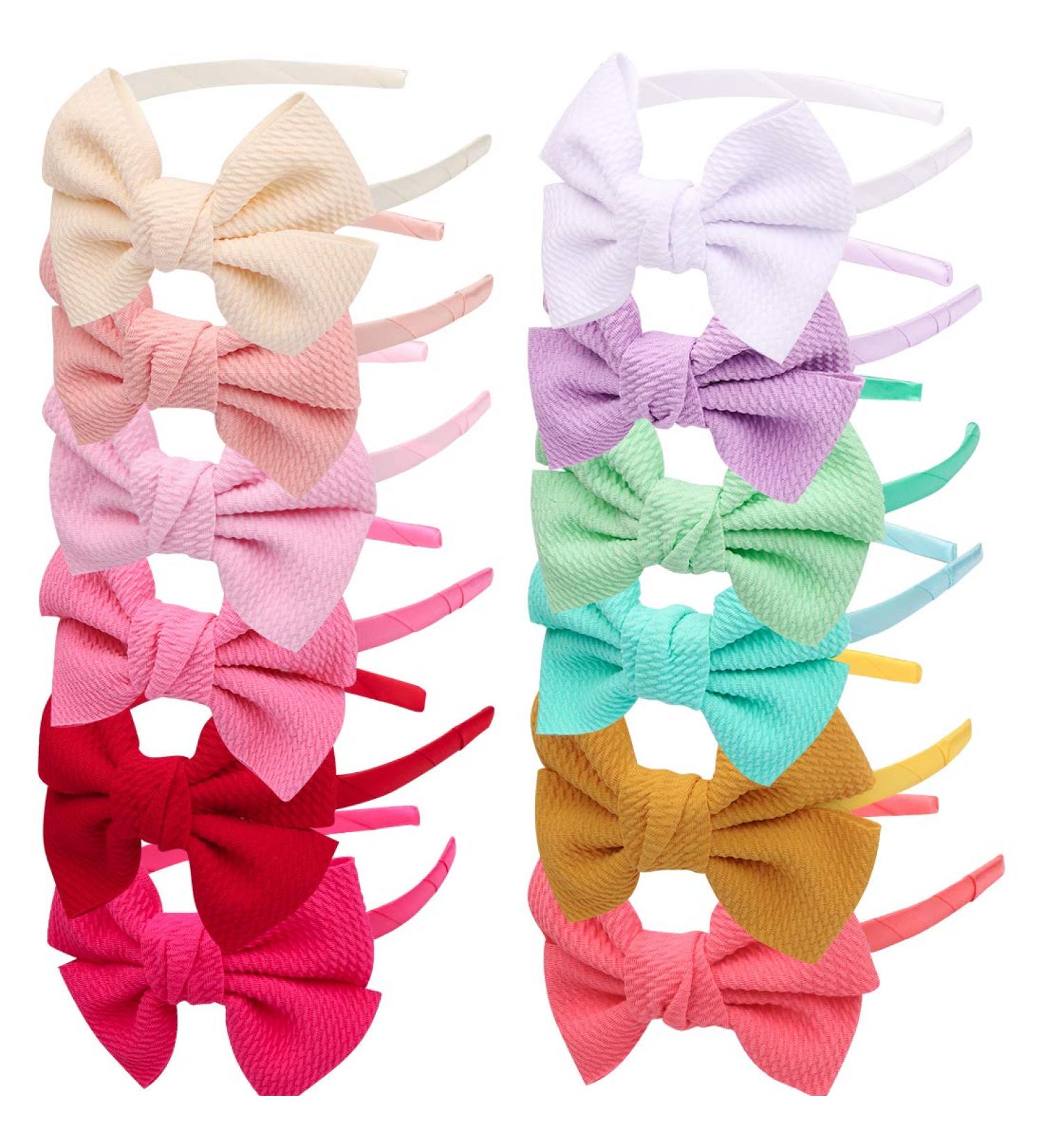 12pcs Fabric Bows Headbands for Girls, Kids, Teens, Toddlers & Women - Hair Accessories Set - Buy Online on GoSupps.com