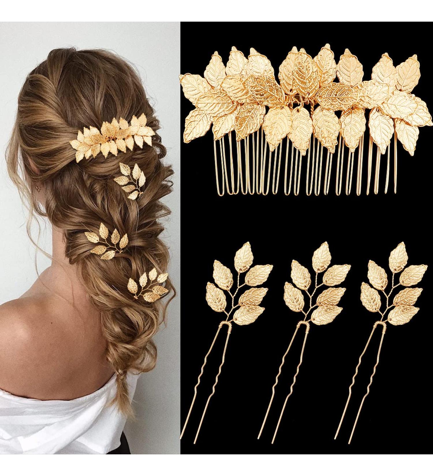 4 Pieces Gold Leaf Hair Pins Bridal Wedding Hair Pins Clips Headpiece Vintage Wedding Hair Accessories for Women Girls Brides Bridesmaids Flower Girls - Buy Online on GoSupps.com