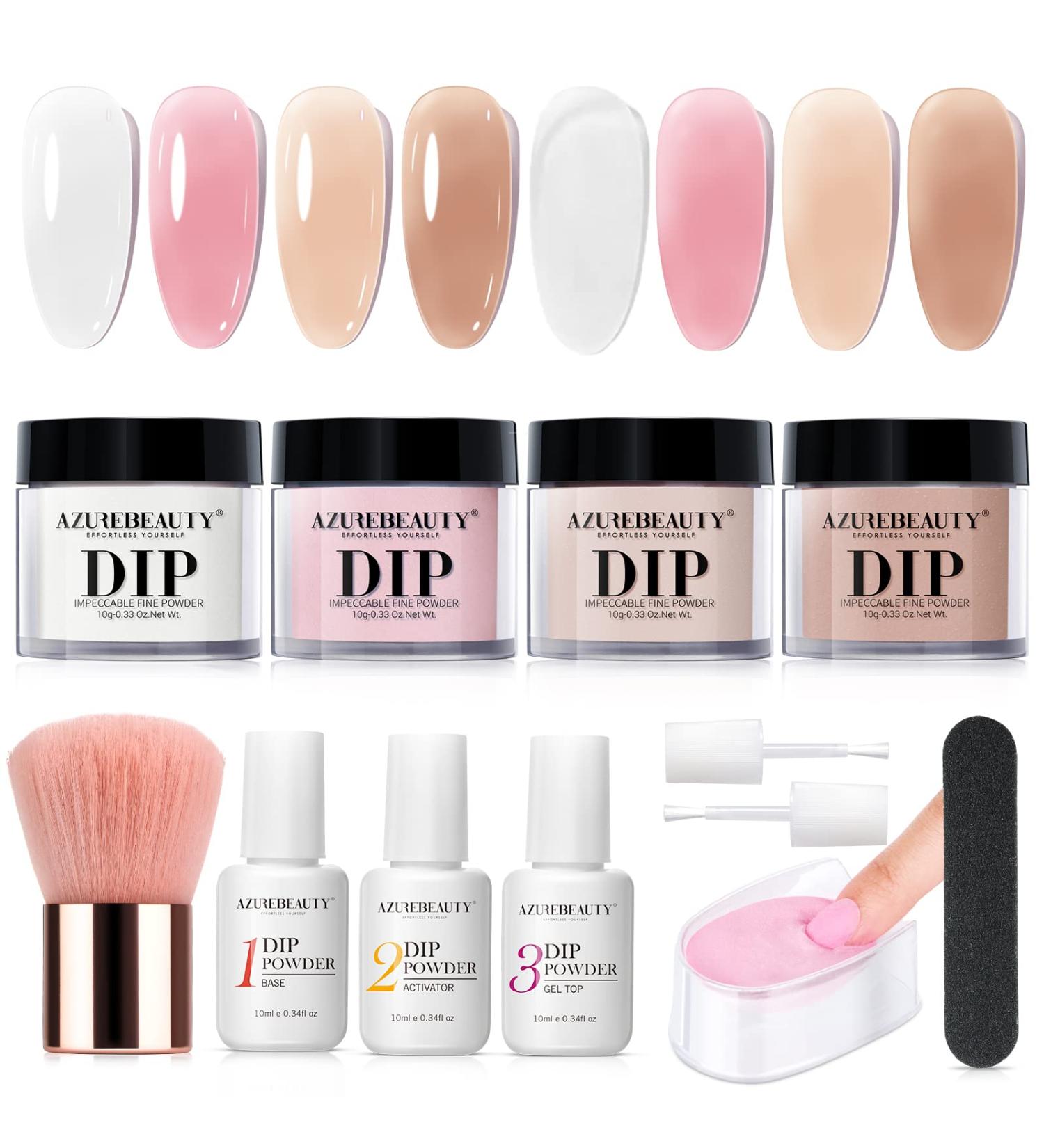 AZUREBEAUTY 12 Pcs Summer Translucent Dip Powder Nail Kit - J-Nude Translucent, Milky White, Pink, Brown | DIY French Nail Art Manicure Set with Base/Top Coat Activator - Perfect Gift - Buy Online on GoSupps.com