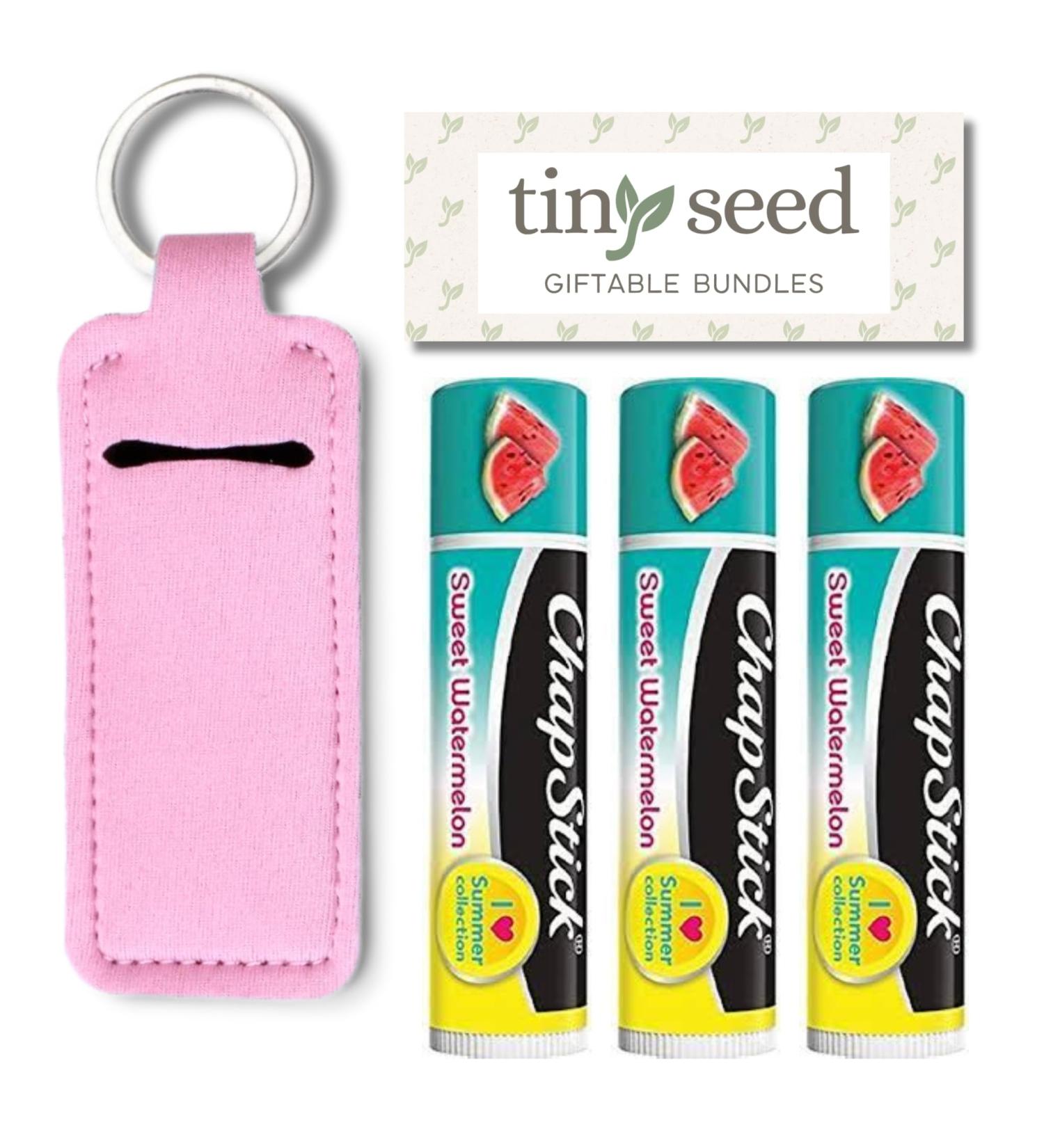 Sweet Watermelon Chapstick 3-Pack | Limited Edition I Love Summer Collection | Bonus Lip Balm Holder Keychain | Unique Gift Bundle from Tiny Seed - Buy Online on GoSupps.com