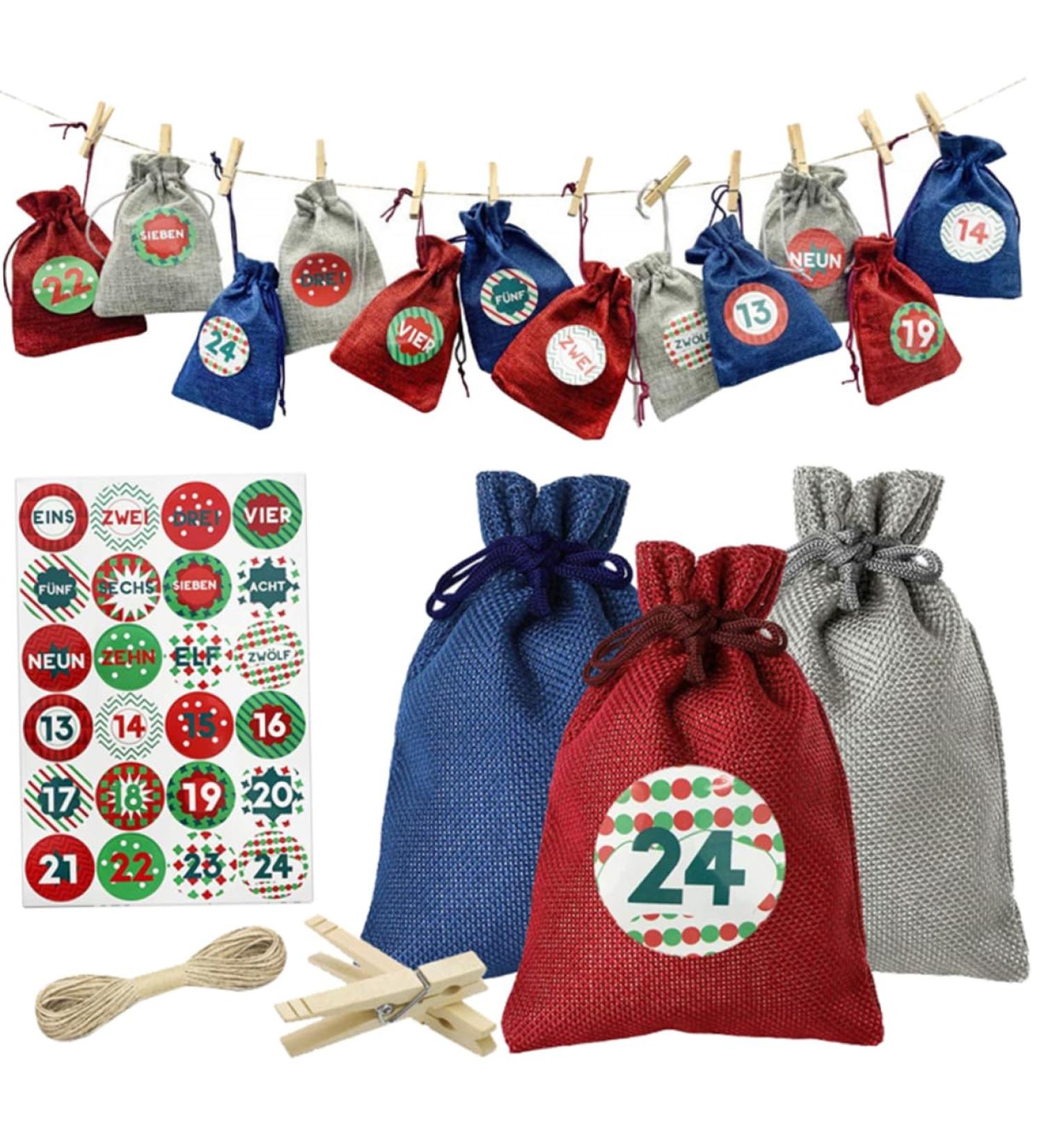 Anneome 1 Set Christmas Bag Calendar Candy Bags Christmas Wreath Packing Bag Countdown Bag Bunting Jute - Buy Online on GoSupps.com