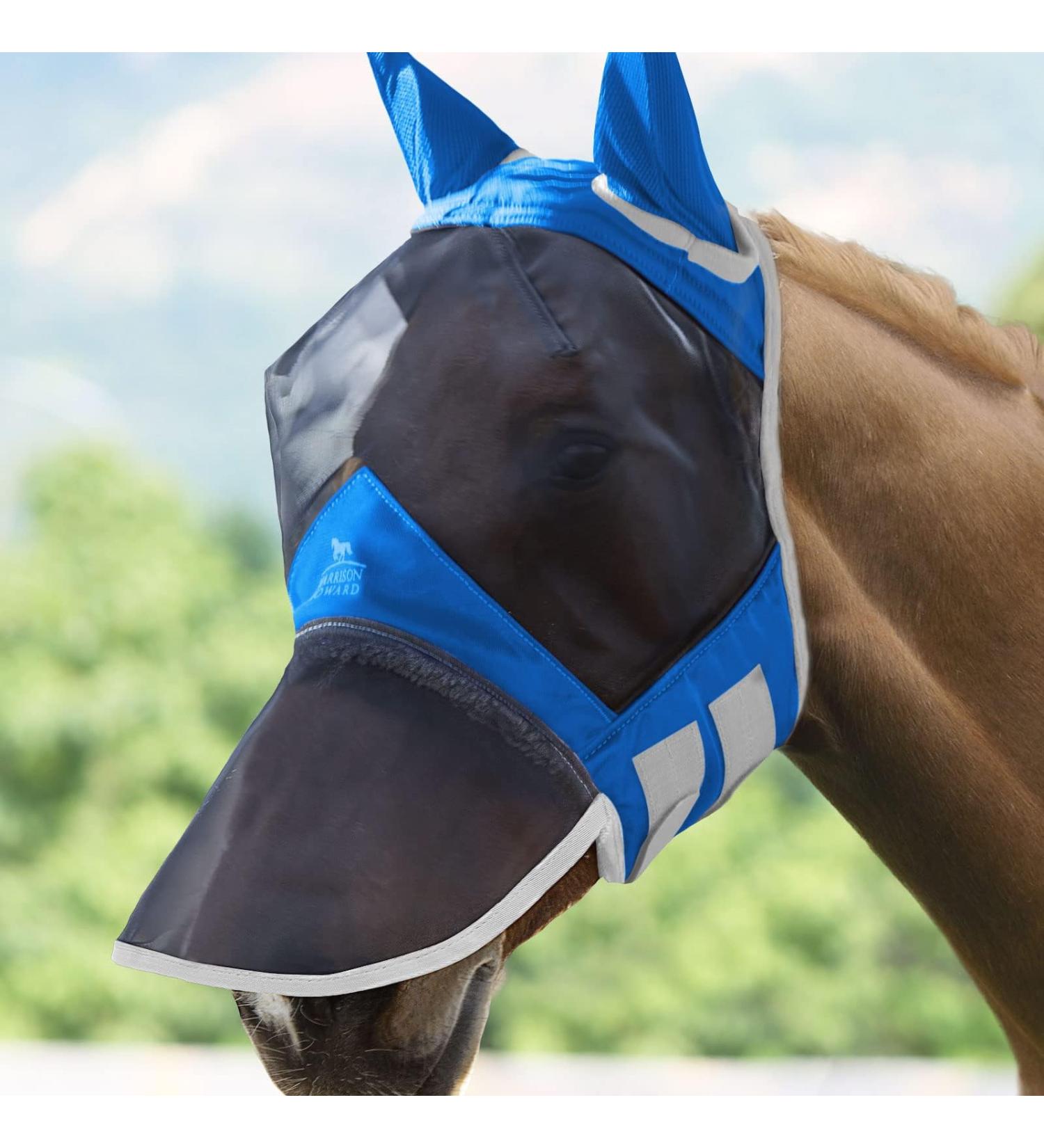 Harrison Howard Caremaster Pro Luminous Horse Fly Mask - UV Protection Large Eye Space & Long Nose with Ears - Signature Blue - Buy Online on GoSupps.com