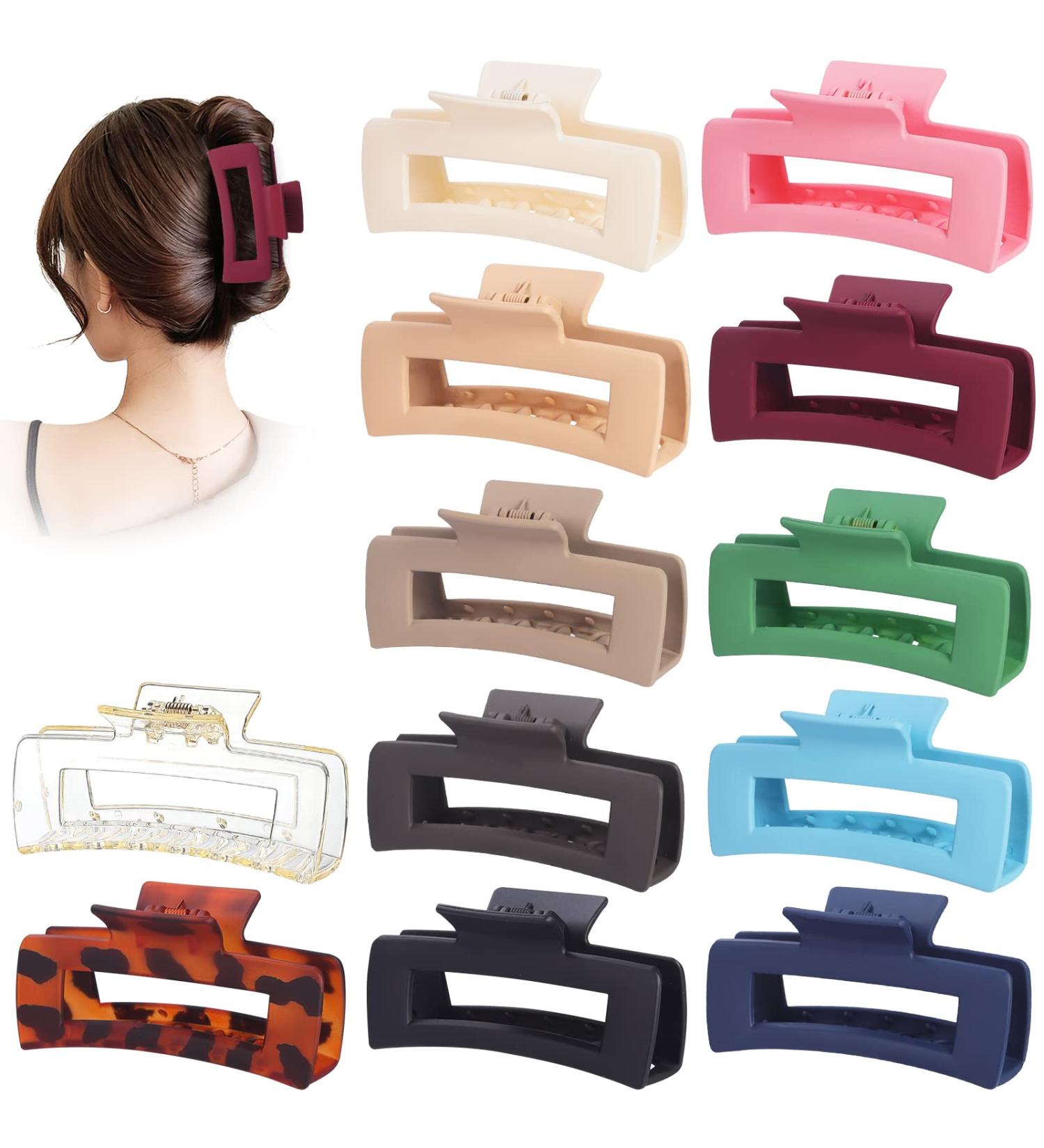 12 Pack Large Hair Claw Clips for Thick Hair - 4.1 Inch Rectangle & Banana Clips for Women - Buy Online on GoSupps.com