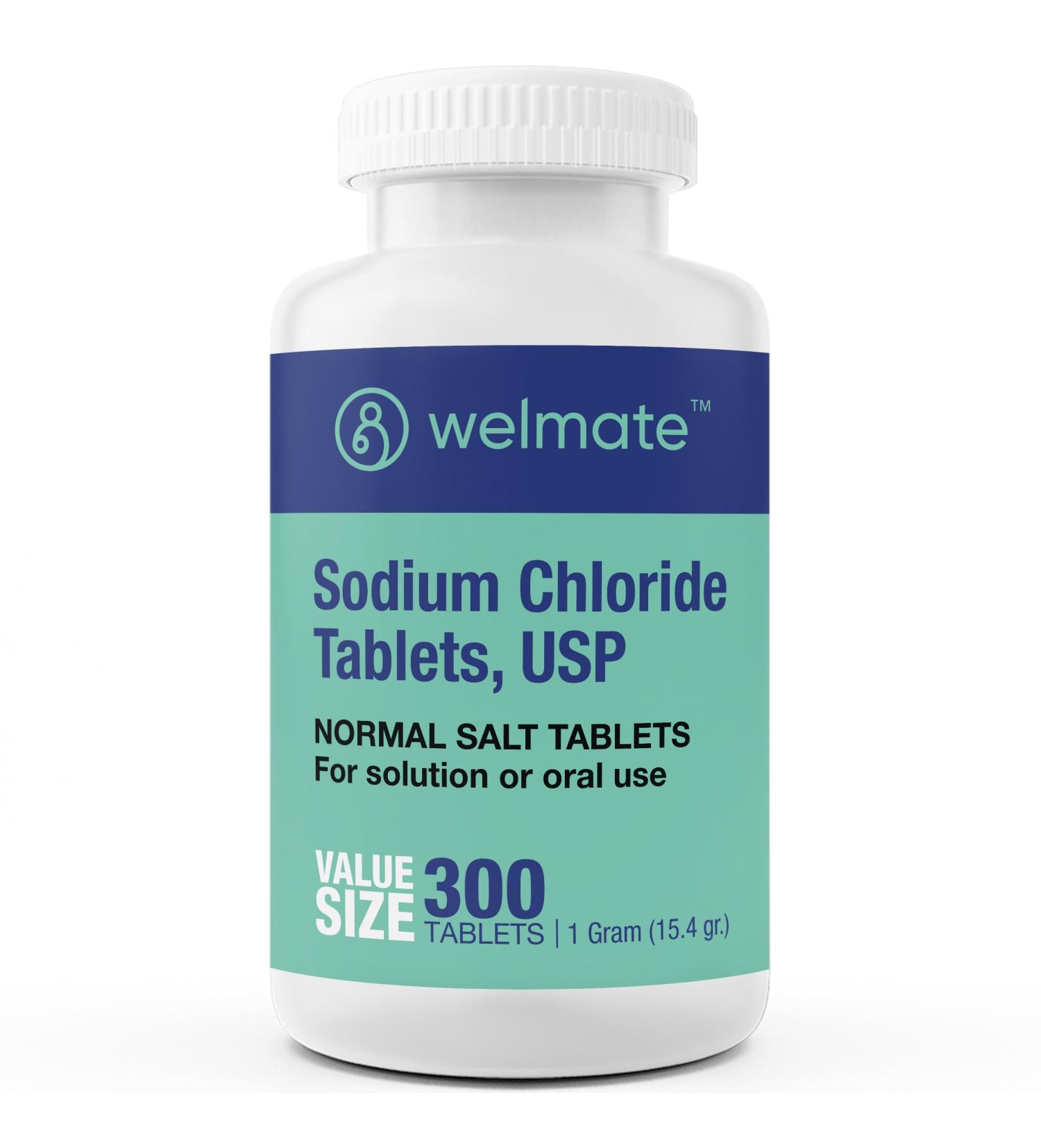WELMATE - Sodium Chloride (Salt) Tablets - 1000 mg per Tablet - Maintains Hydration & Electrolyte Balance - 300 Count - 15.4 g Total Salt Content - Tablet Form
