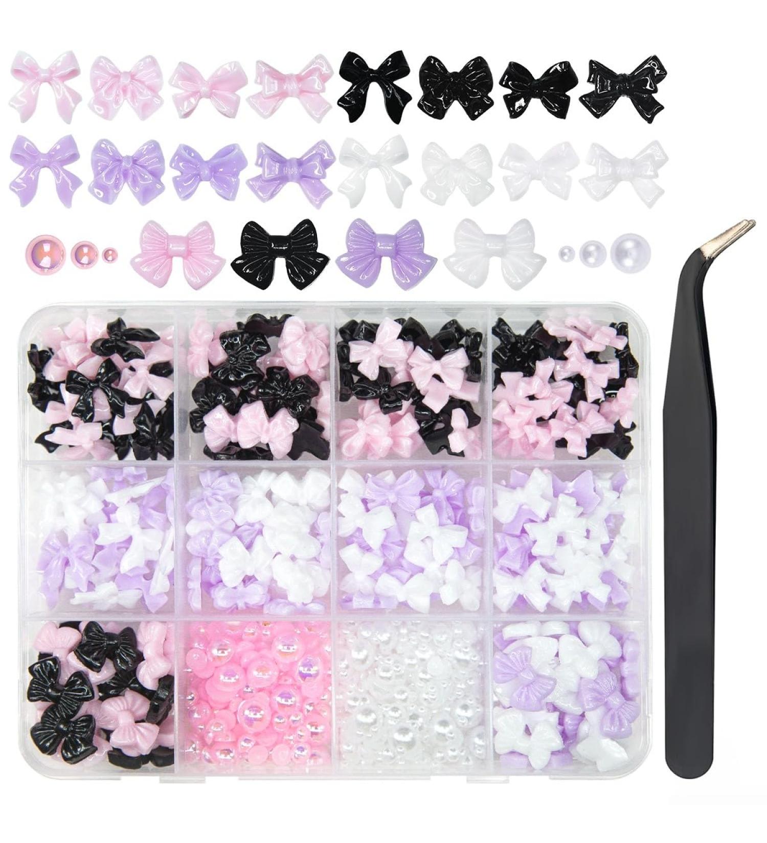 5 Styles 3D Bow Nail Charms - Black White Pink & Purple Flatback Gemstones for DIY Nail Art & Crafts | Acrylic Nails & Makeup Supplies - Buy Online on GoSupps.com