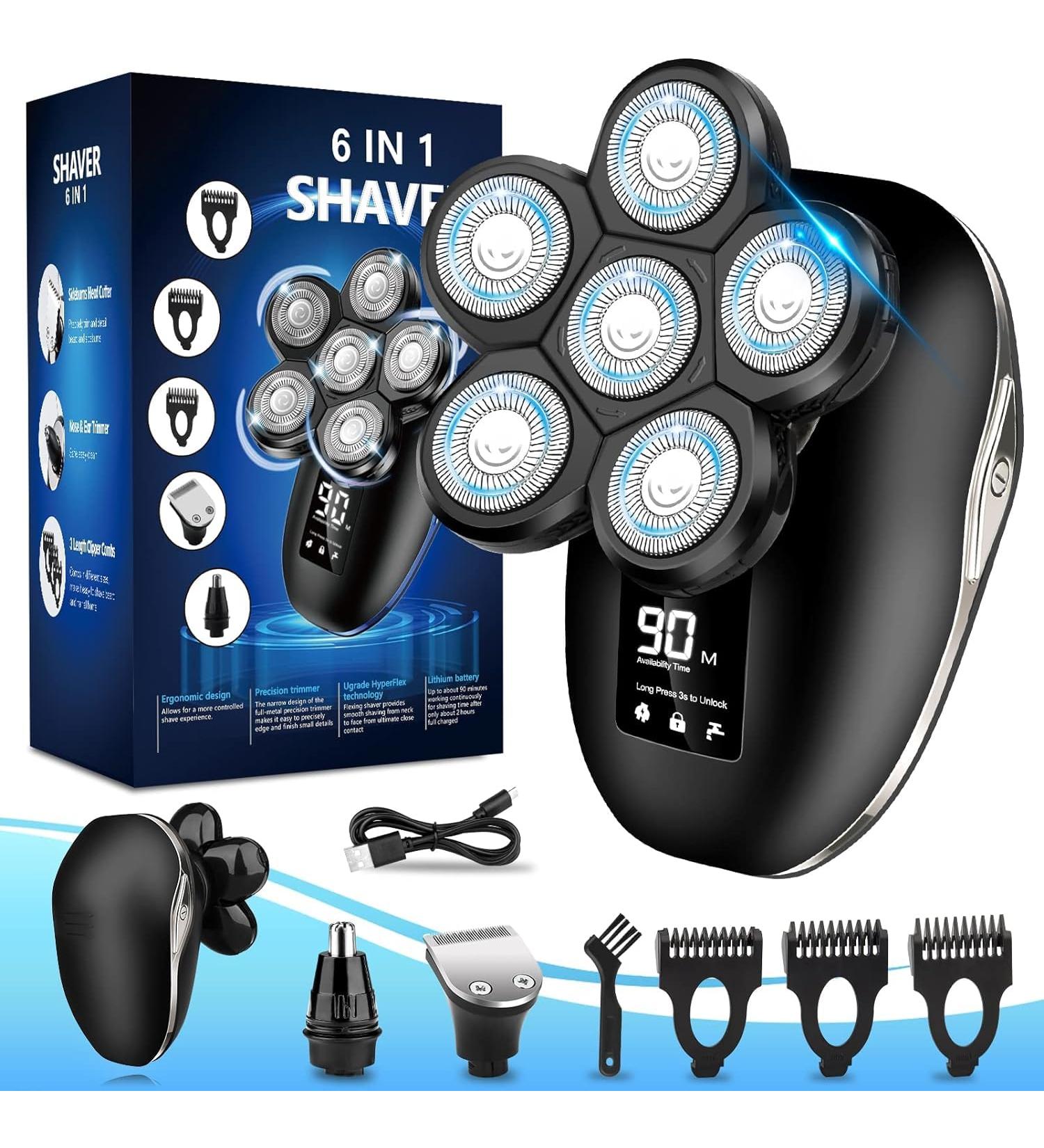 Head Shaver for Bald Men - 6 in 1 Waterproof Electric Razor & Grooming Kit | Cordless Rechargeable 6D Shaving Experience - Buy Online on GoSupps.com