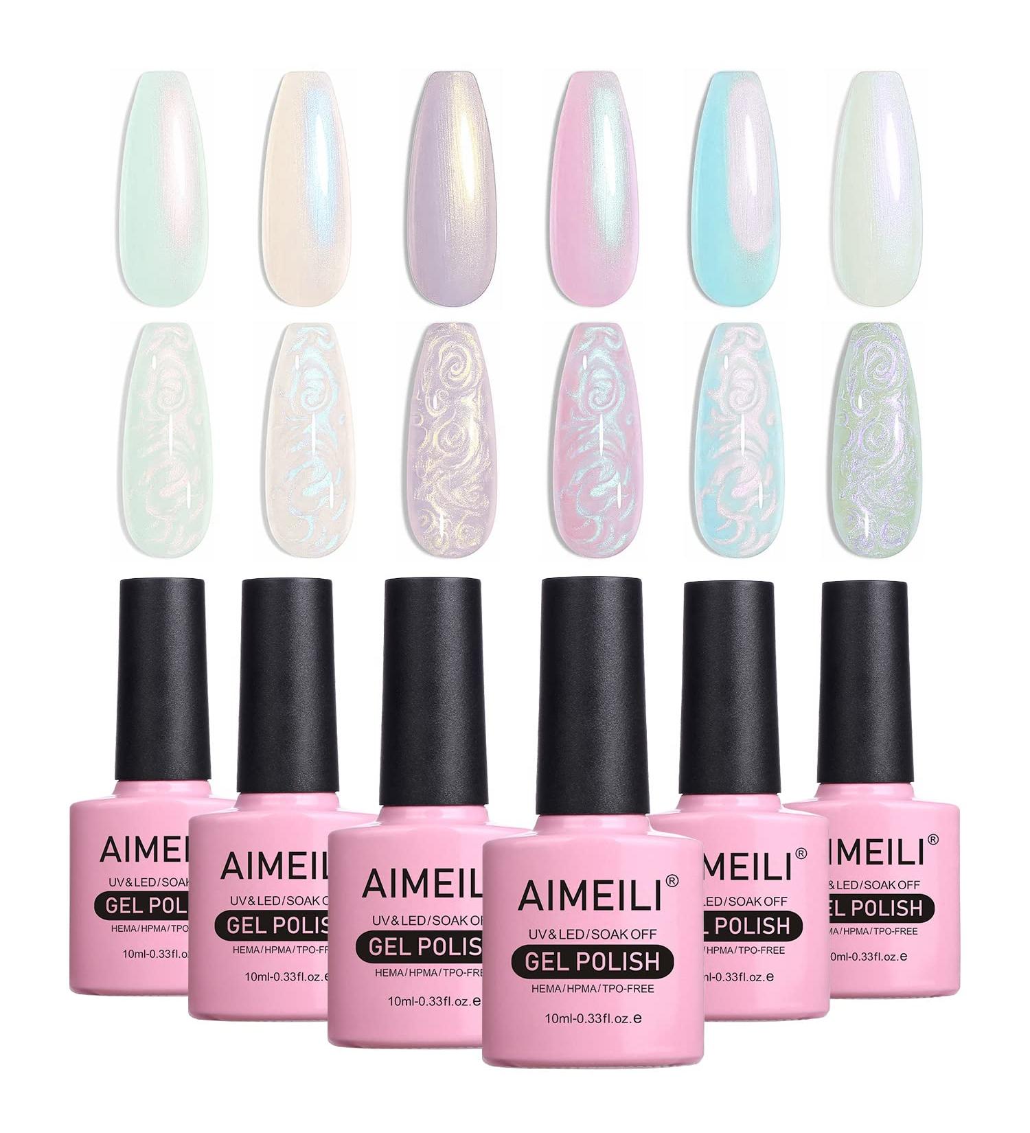AIMEILI Hema Free Pearl Gel Nail Polish Set - Shimmer Mermaid Nail Gel Set of 6 (6pcs x 10ml) - Soak Off UV Gel Polish Kit Set 42 - SET6-42 - Buy Online on GoSupps.com