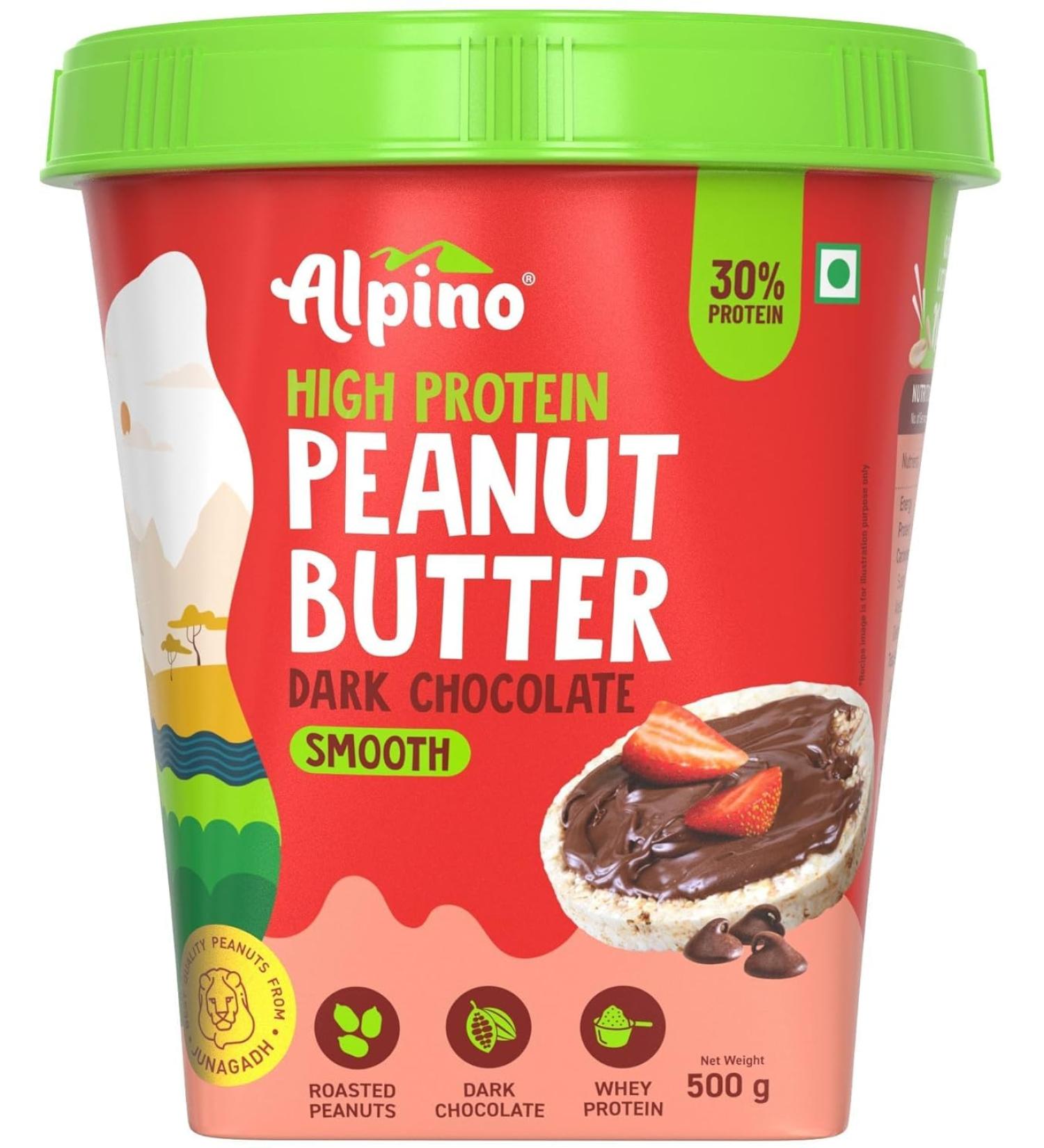 ALPI NO High Protein Dark Chocolate Peanut Butter Smooth 500g - Roasted Peanuts Dark Chocolate Whey Protein & Pea Protein 30g Protein Gluten Free - High Protein Peanut Butter Creamy - Buy Online on GoSupps.com