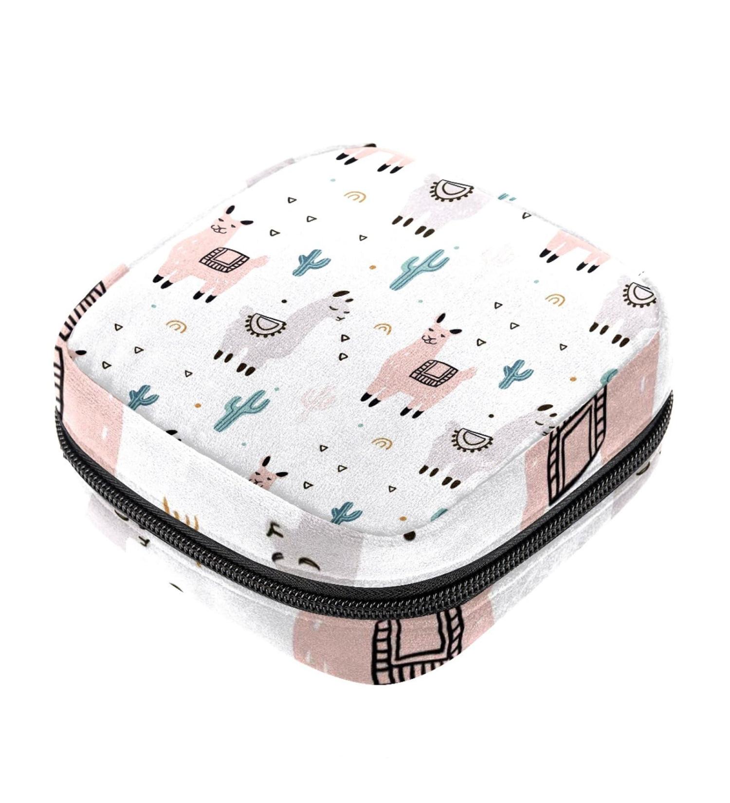 Alpaca Cactus Pattern Sanitary Napkin Storage Bag Menstrual Pad Bag Portable Menstrual Period Sanitary Pouch Zipper Tampons Collect Bags for Teen Girls Women Ladies Color 5 - Buy Online on GoSupps.com