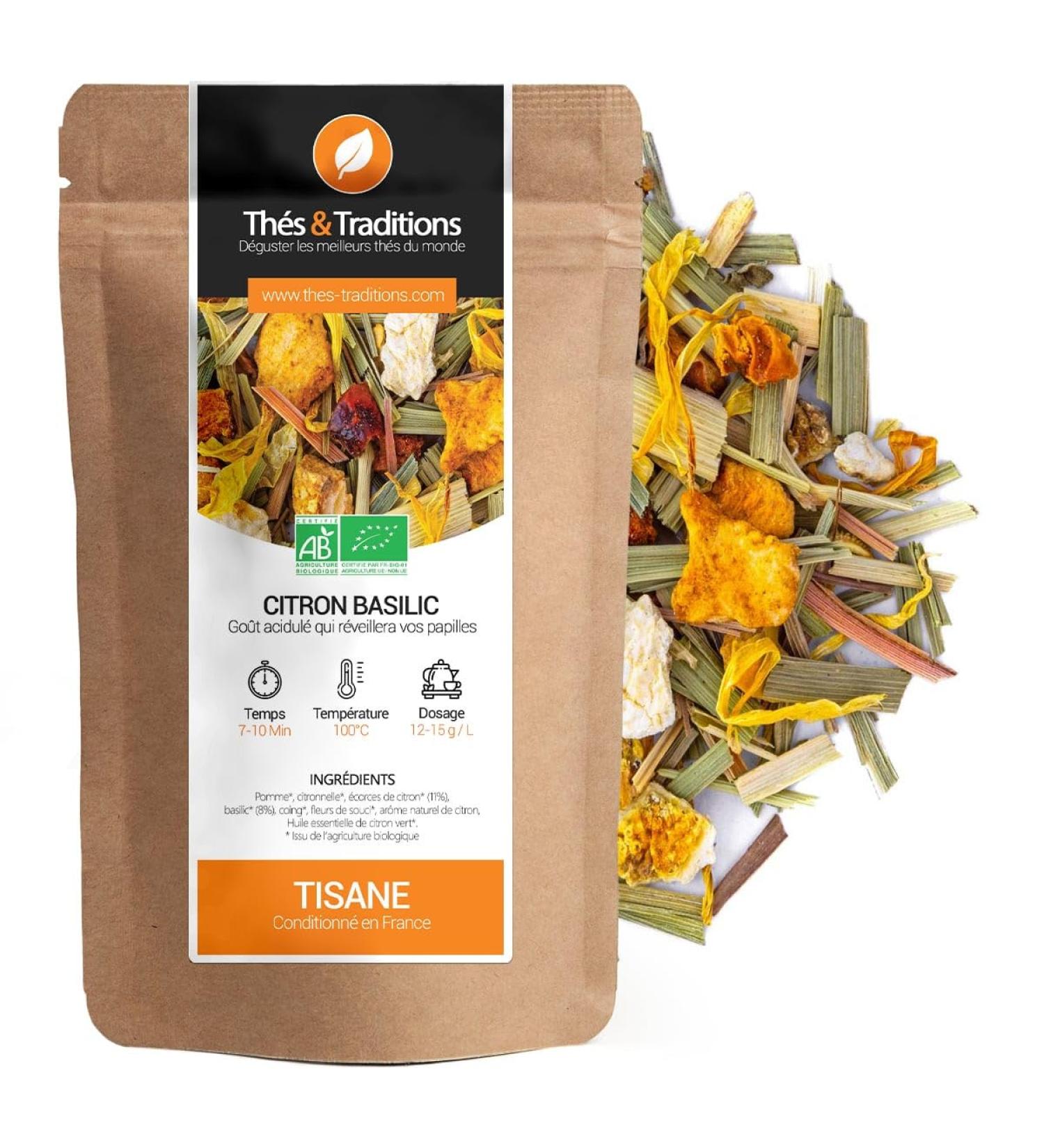  Th s & Traditions Organic Lemon Basil Herbal Tea | Bag 100g Bulk | Certified Organic  - Buy Online on GoSupps.com