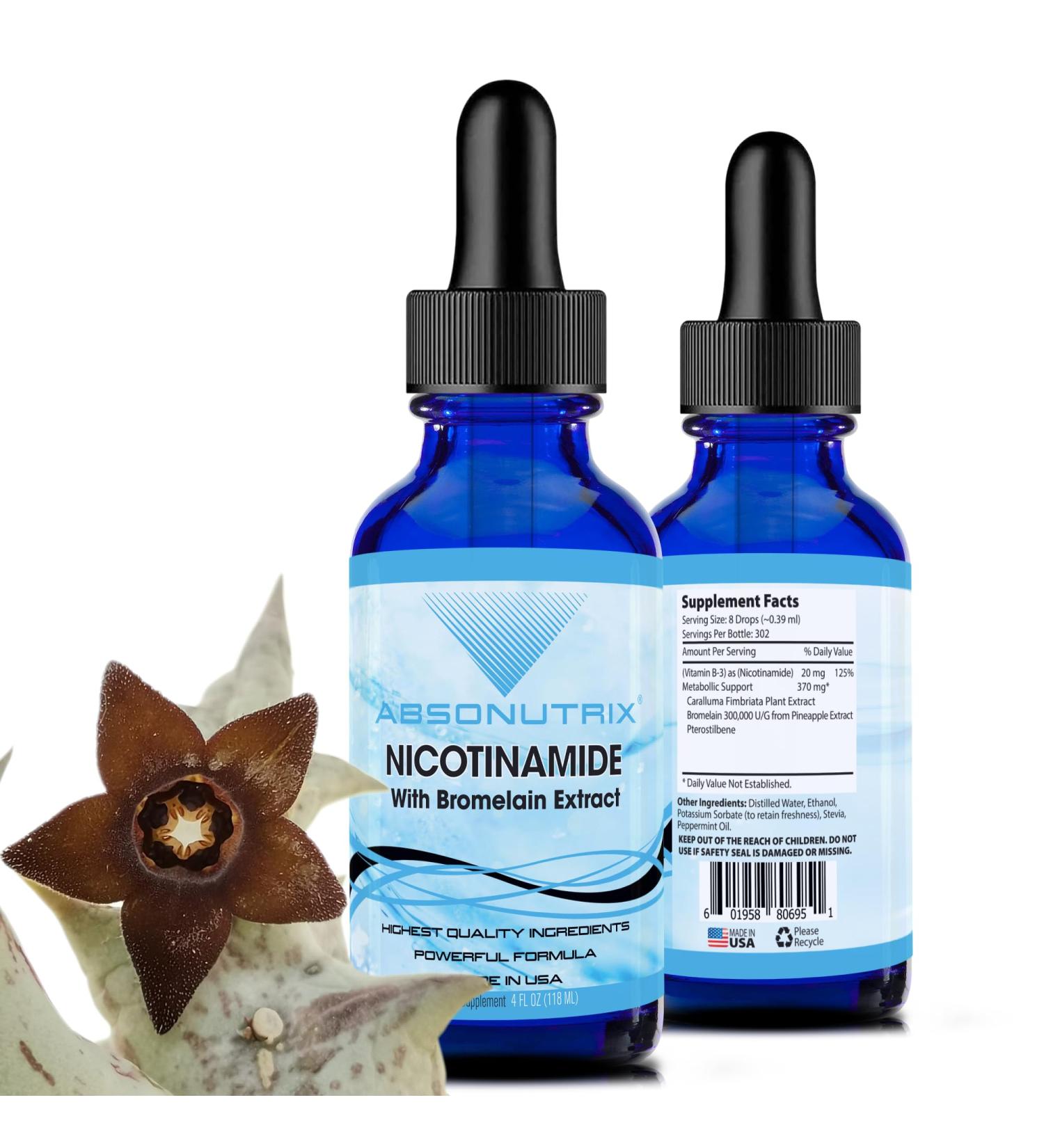 Buy Absonutrix Nicotinamide with Bromelain Extract - Advanced 390 mg Liquid 302 Servings Non-GMO Made in USA - Fast Shipping Worldwide - Buy Online on GoSupps.com
