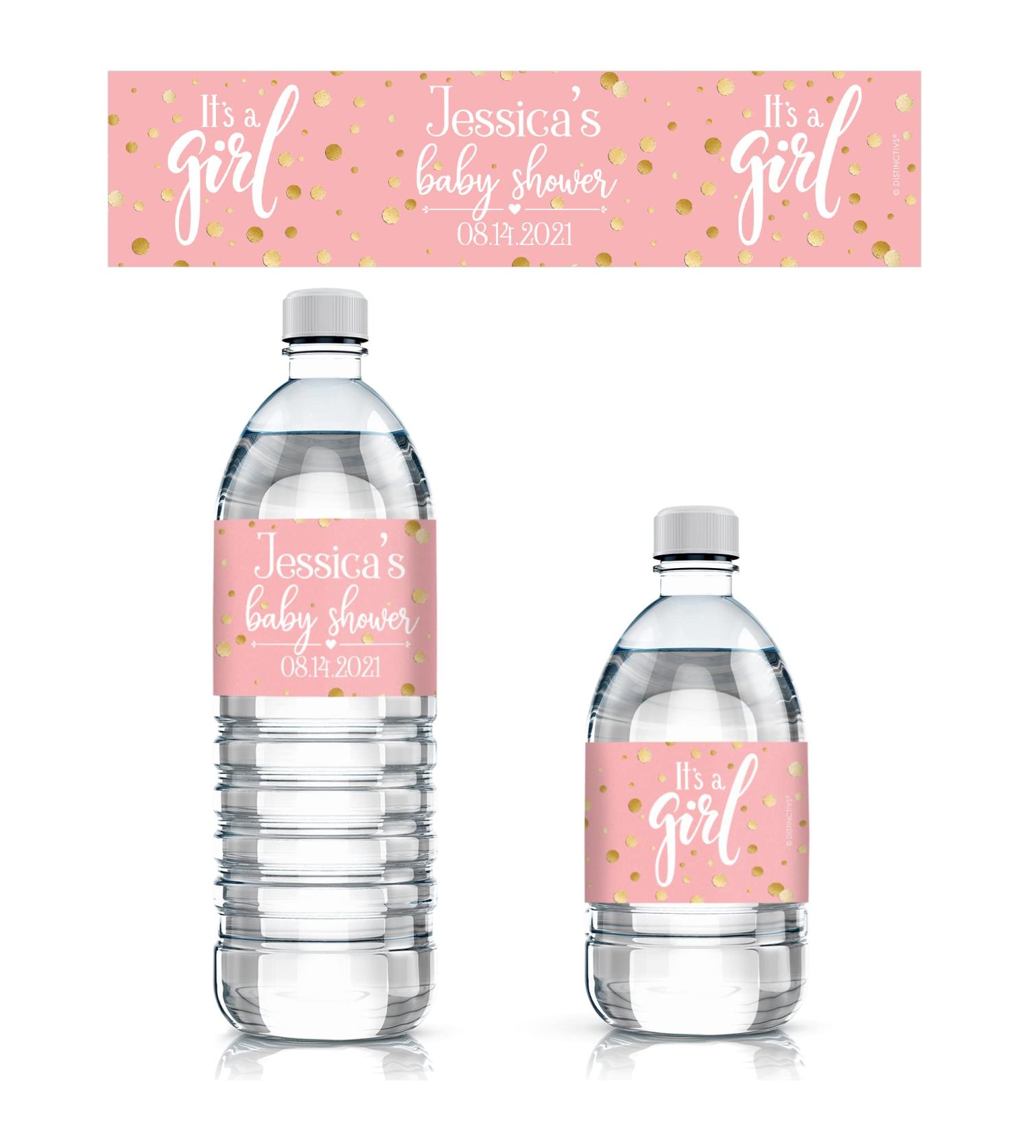Custom Pink & Gold It's a Girl Baby Shower Water Bottle Labels - Set of 24 Stickers - Buy Online on GoSupps.com