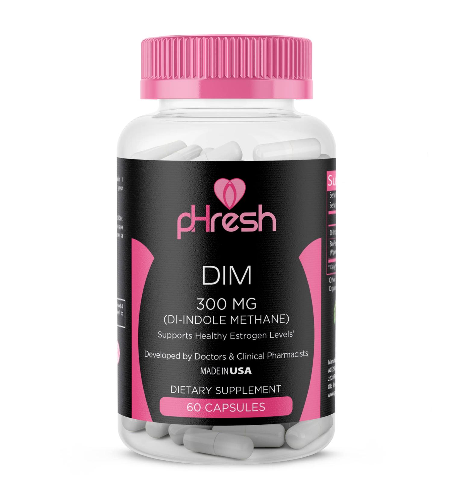 pHresh DIM Supplement - Women & Men Estrogen Balance 300mg - Gluten-Free Diindolylmethane with Bioperine - Non-GMO Hormonal Acne Support - Made in the USA - Buy Online on GoSupps.com