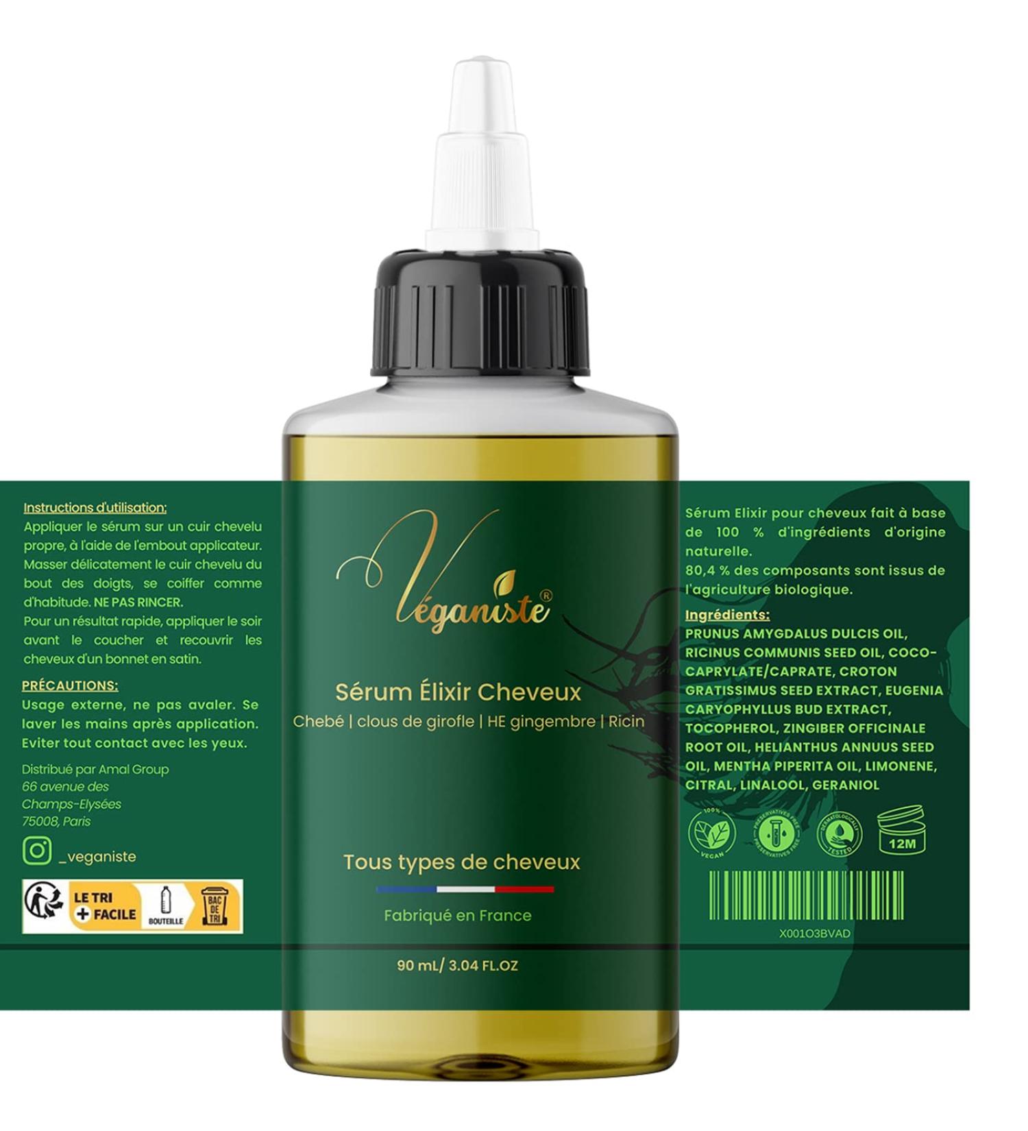 Veganist | Very fast serum with chebe powder 90 mL organic hair growth oil with castor oil and ginger vegan elixir frizzy dry brittle hair all types with applicator - Buy Online on GoSupps.com