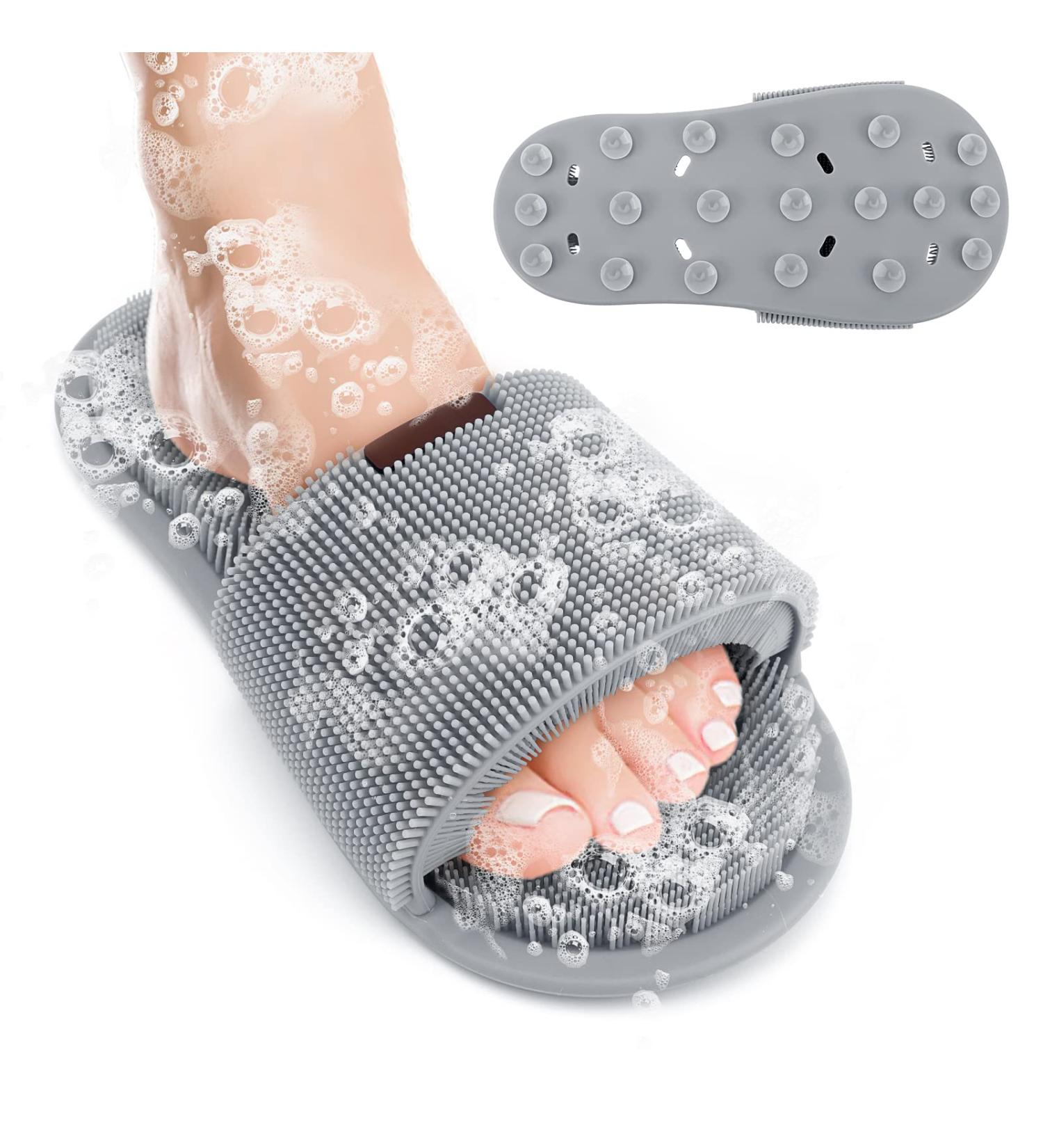 Globalstore Shower Foot Scrubber - Non-Slip Exfoliating Bath Accessory with Soft Silicone Bristles for Clean and Smooth Feet - Grey - Buy Online on GoSupps.com