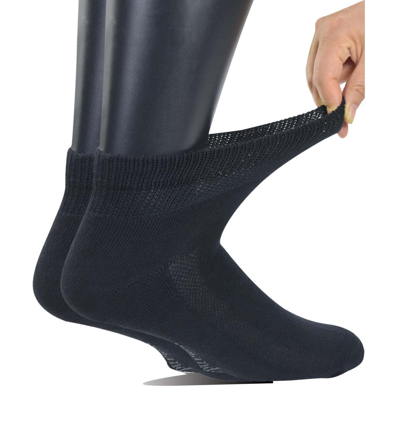 Yomandamor Non-binding Diabetic Ankle Socks for Men - 5 Pairs, Seamless Cushioned Cotton, Size 10-13, Black - Buy Online on GoSupps.com