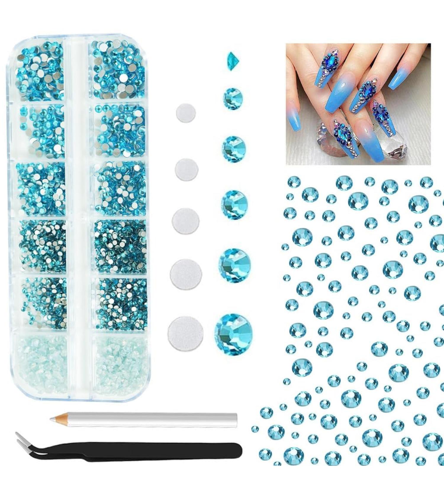 ALOCIAM 2200pcs Crystal Nail Rhinestones SS5-SS12 Crystal Nail Rhinestones Large Water Blue Nail Diamond DIY Nail Decorations Water Blue for DIY Decorations 1HRZ-Water Blue - Buy Online on GoSupps.com