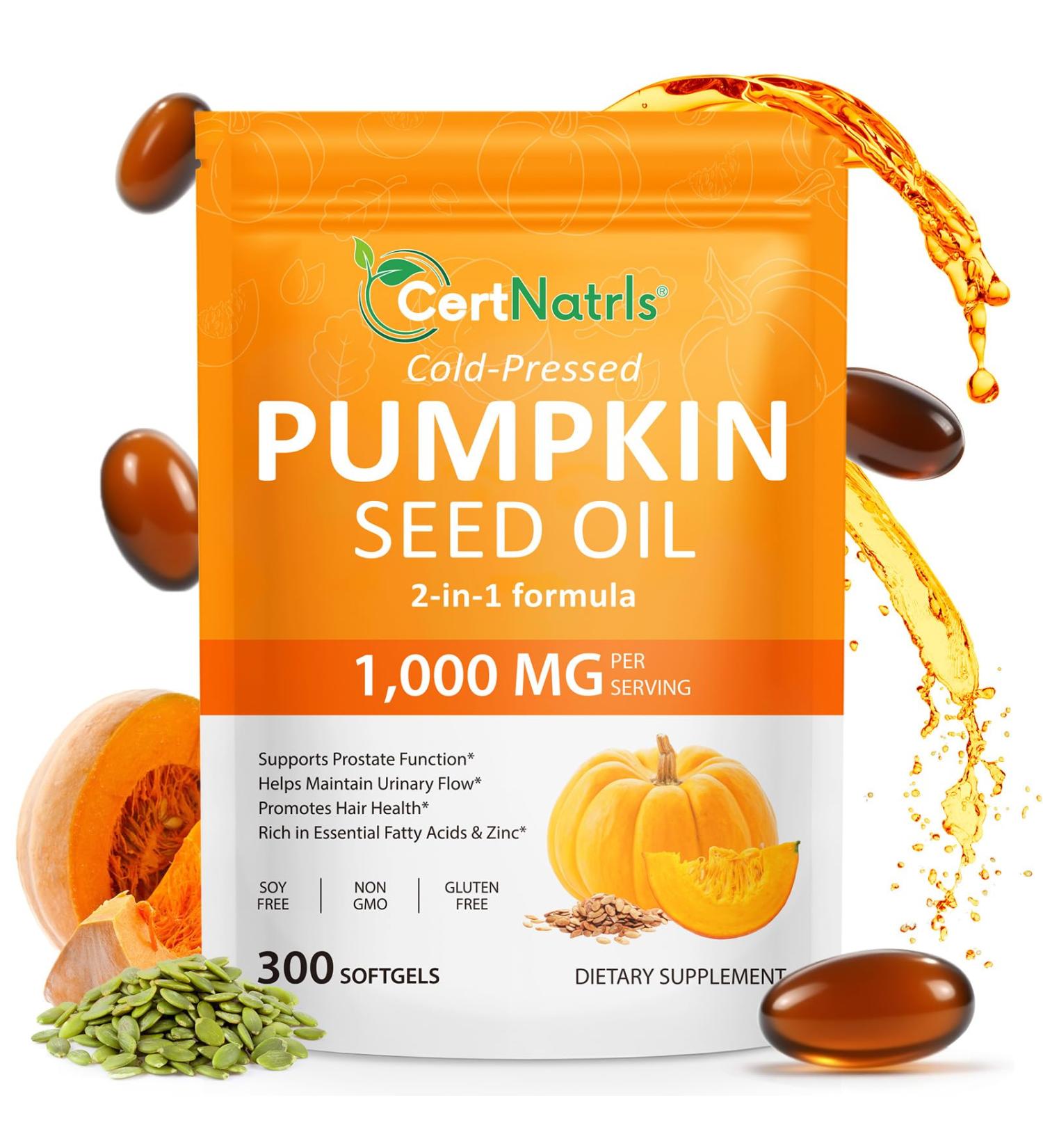 GTZSXNP Pumpkin Seed Oil Capsules 2 in 1 Pumpkin Seed Oil with Saw Palmetto Supplements Supports Hair Growth Bladder & Prostate Health | Non-GMO - Buy Online on GoSupps.com