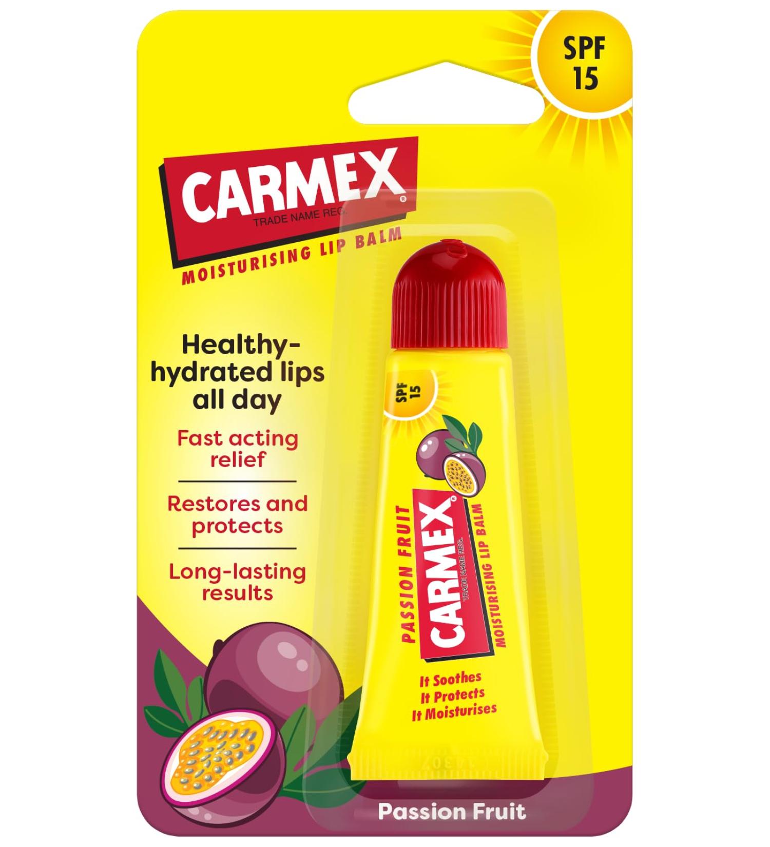 CARMEX Passionfruit SPF15 Lip Balm Tube 10g Restores and protects healthy hydrated lips all day Passionfruit 10g x1
