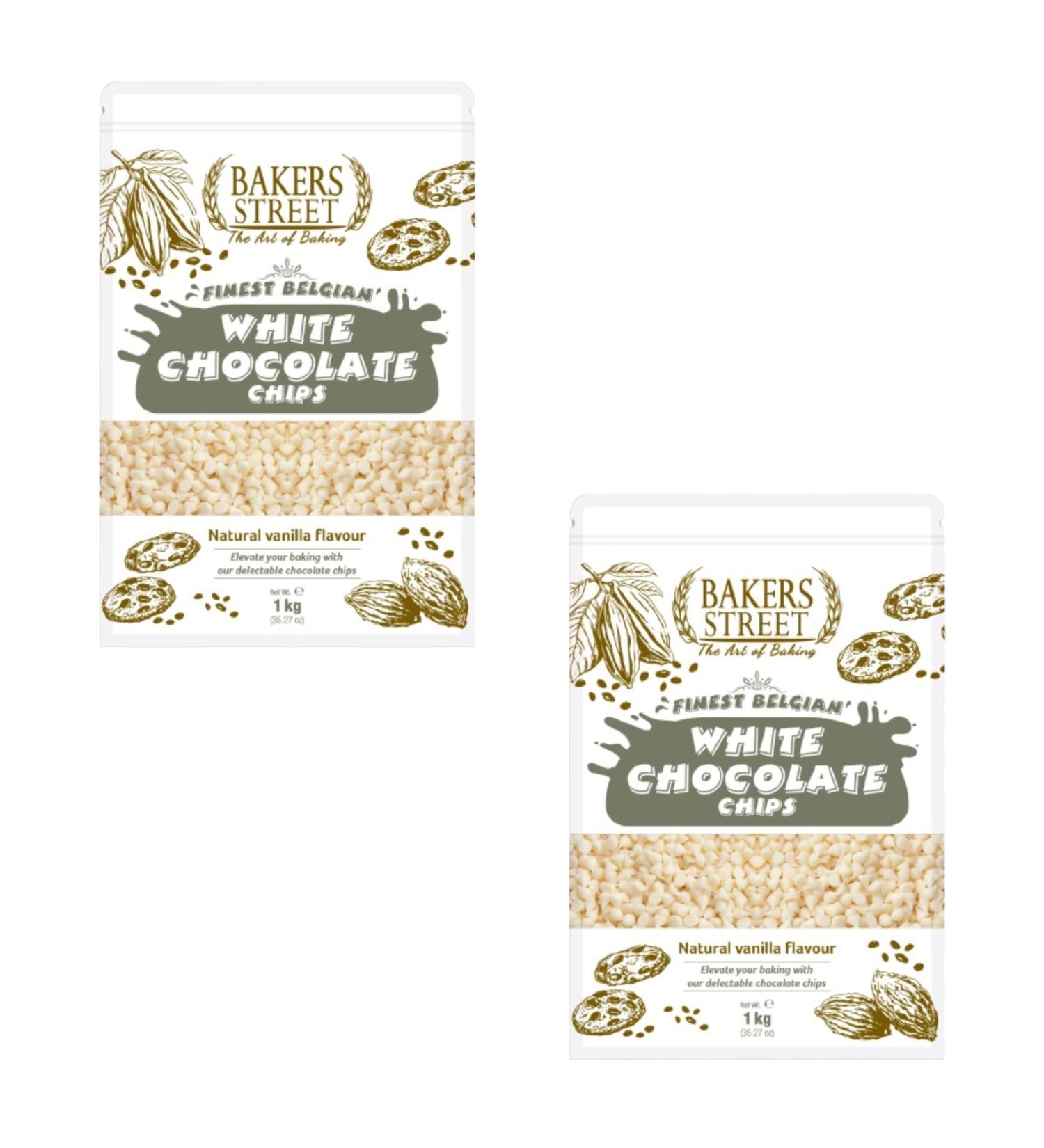 Finest Belgian | White Chocolate Chips | (2X1Kg) Pack | Premium Quality | Baking & Dessrets | Makeing Cake Muffin and all of bakings - Buy Online on GoSupps.com