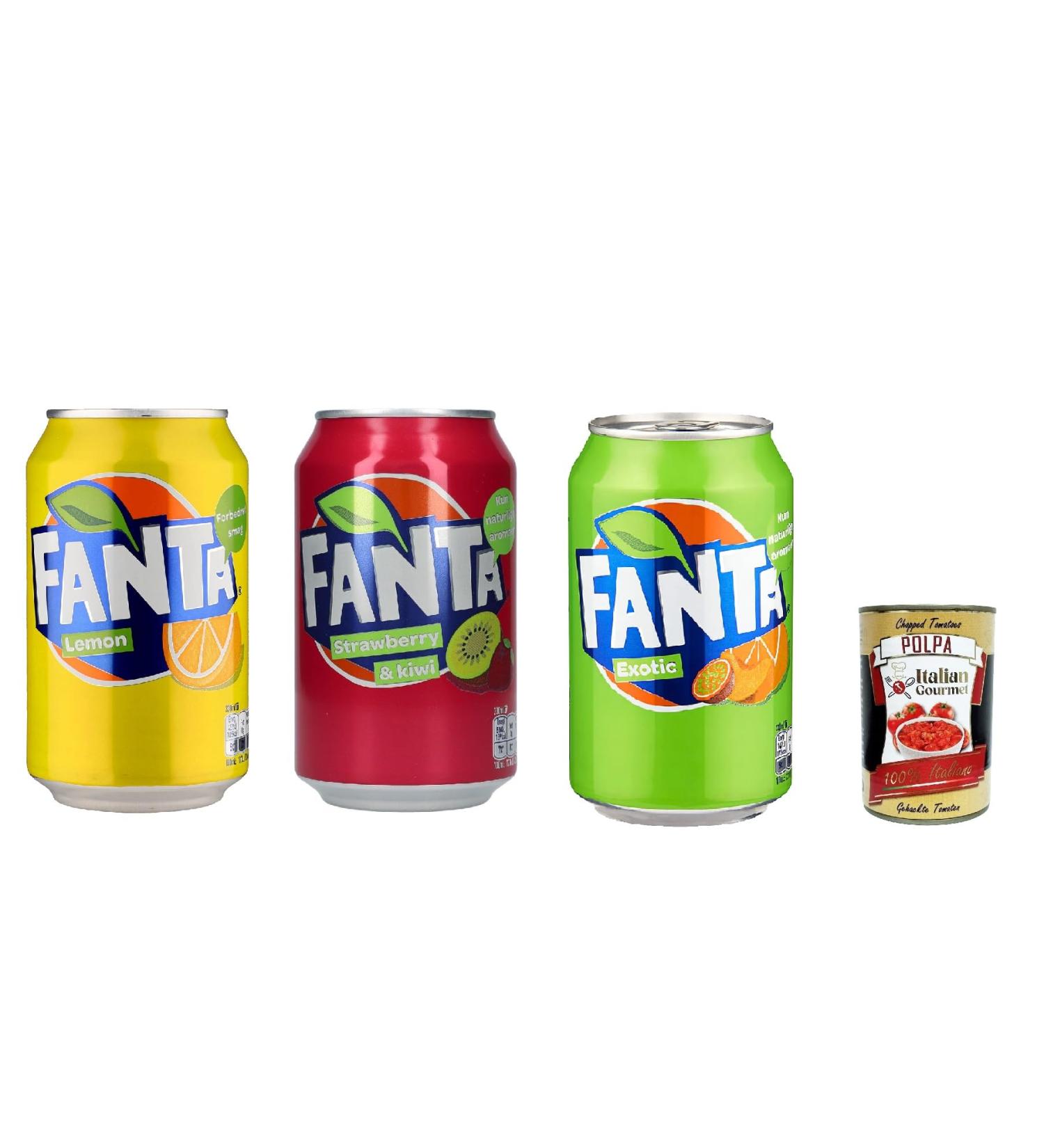  Italian Gourmet E.R. 72 x Fanta Lemon Soft Drinks - Strawberry & Kiwi - Exotic - 330ml - Refreshing Drink 330ml + Italian Polpa Gourmet 400g - Buy Online on GoSupps.com
