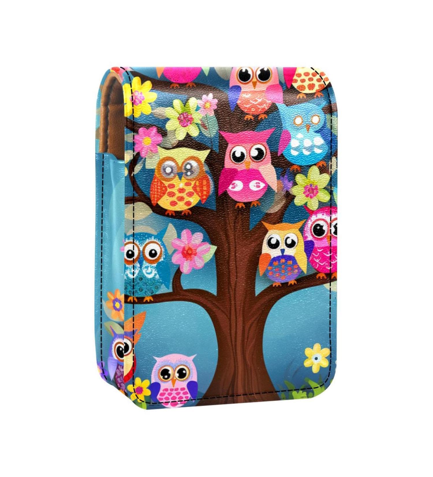 Buy Stylish Leather Lipstick Case Organizer with Mirror - Cartoon Eagle & Owl Design | Mini Lip Holder for Travel | International Shipping Available - Buy Online on GoSupps.com