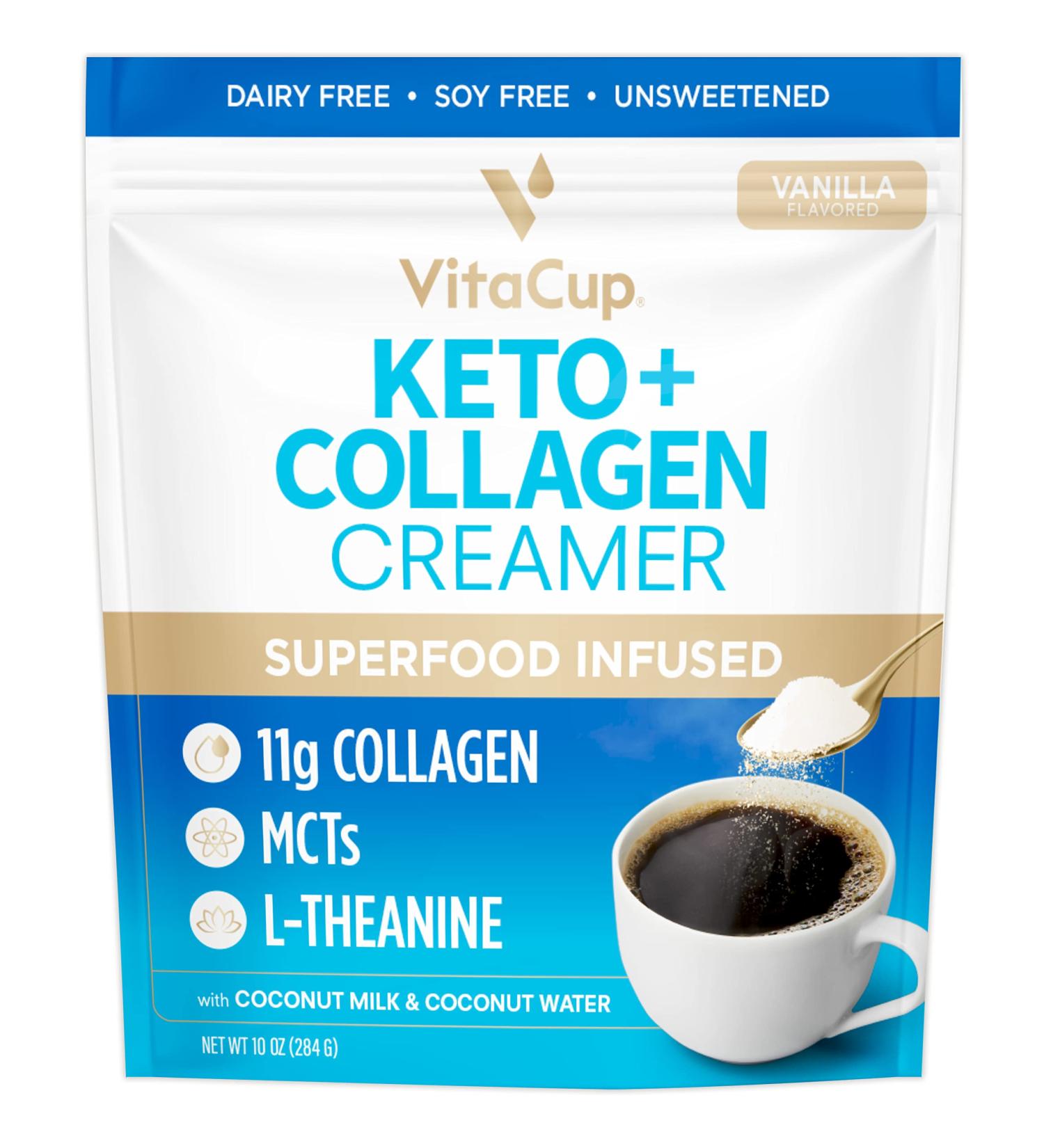 VitaCup Keto Collagen Coffee Creamer Vanilla | MCT & Protein | Dairy-Free, Gluten-Free, Soy-Free | 10oz Bottle - Buy Online on GoSupps.com