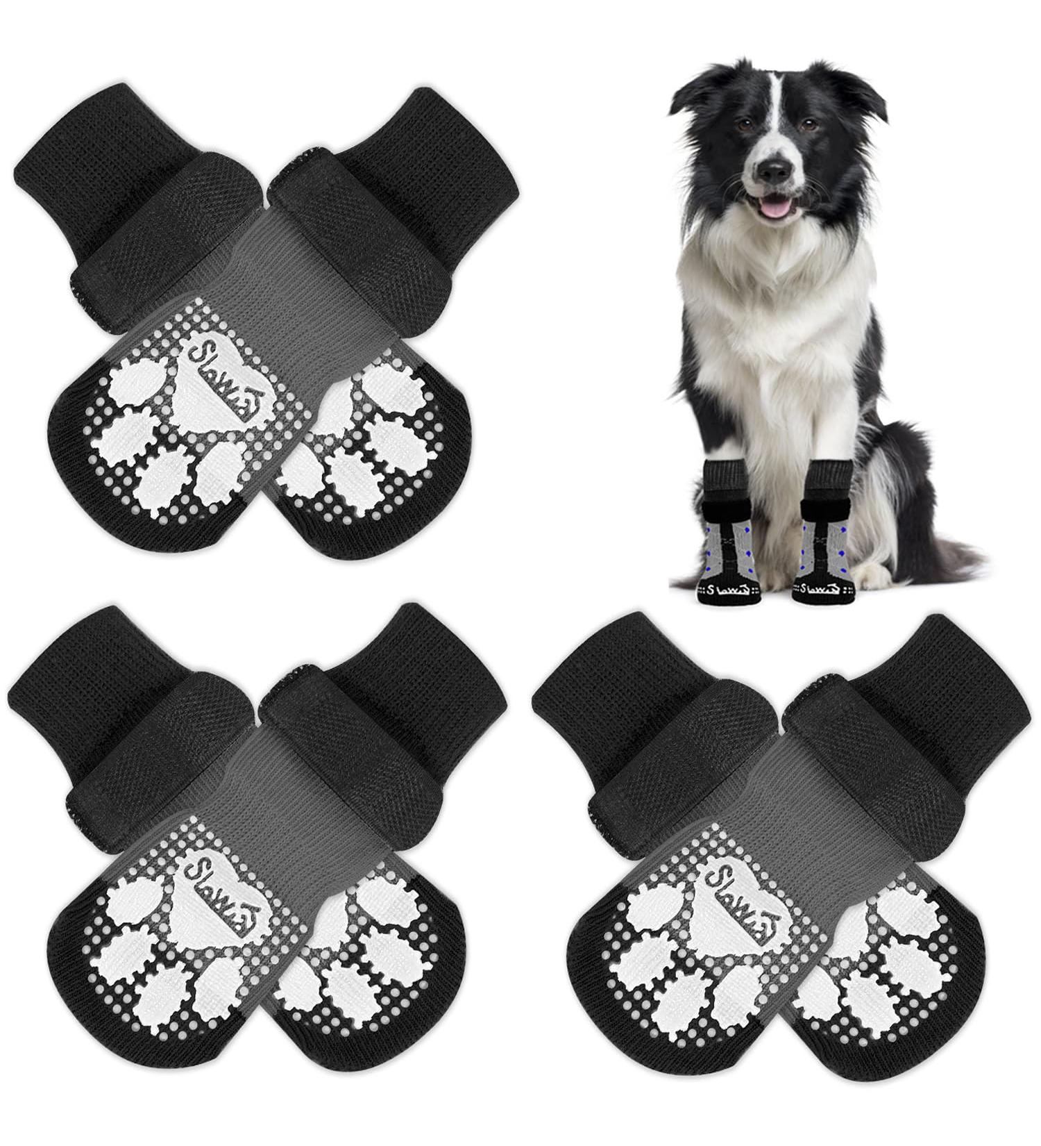 Eyein 3 Pairs Double-Sided Anti-Slip Dog Socks - Soft Pfot Protection with Adjustable Velcro for Hardwood Floors - Black S Size - Buy Online on GoSupps.com