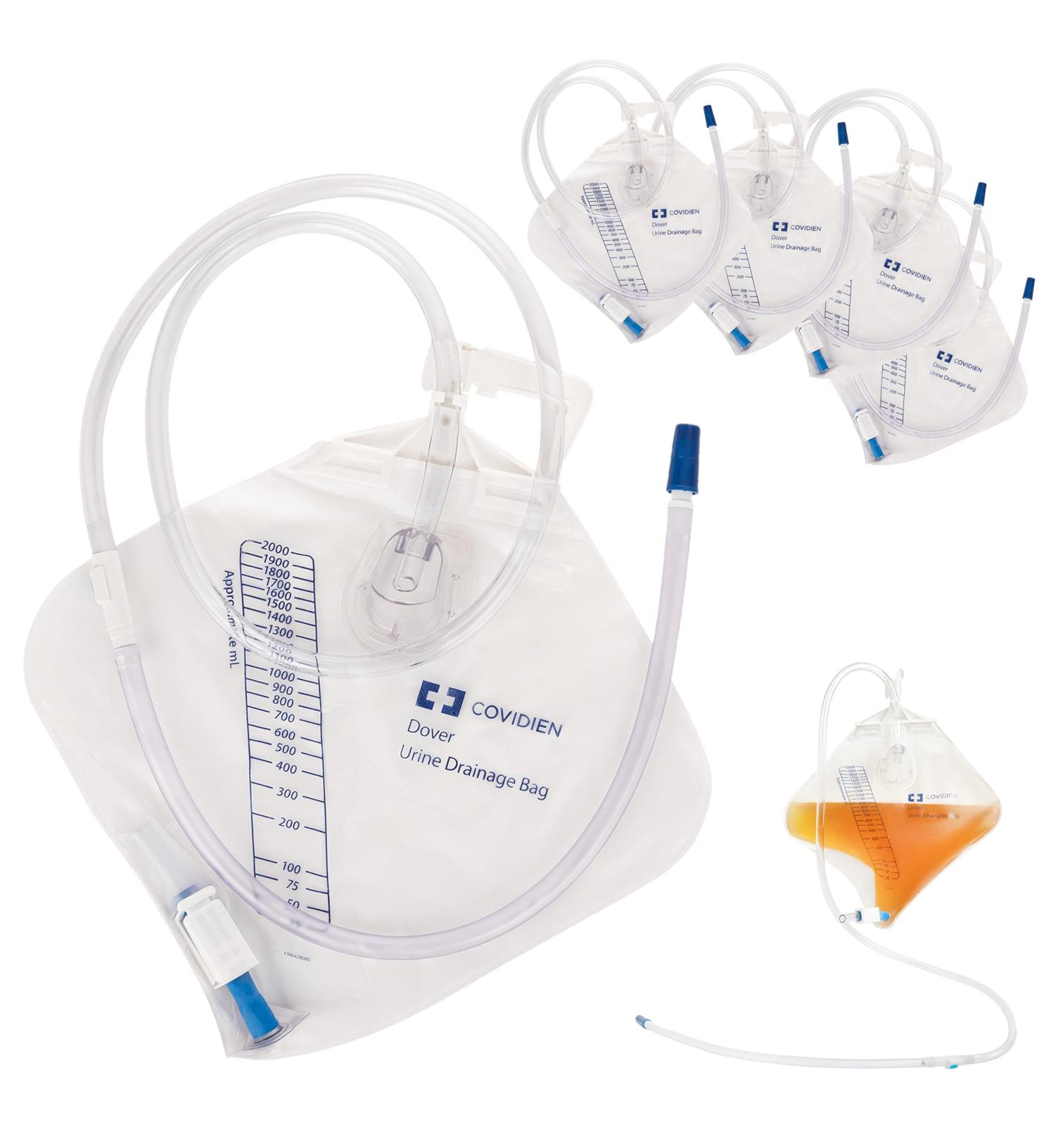 5 Pack Urine Drainage Bags with 18 Extended Tube - Anti-Reflux Chamber & Splash-Resistant Spout - 2000 mL Vinyl Bags for Men - Stock Your Home - Buy Online on GoSupps.com