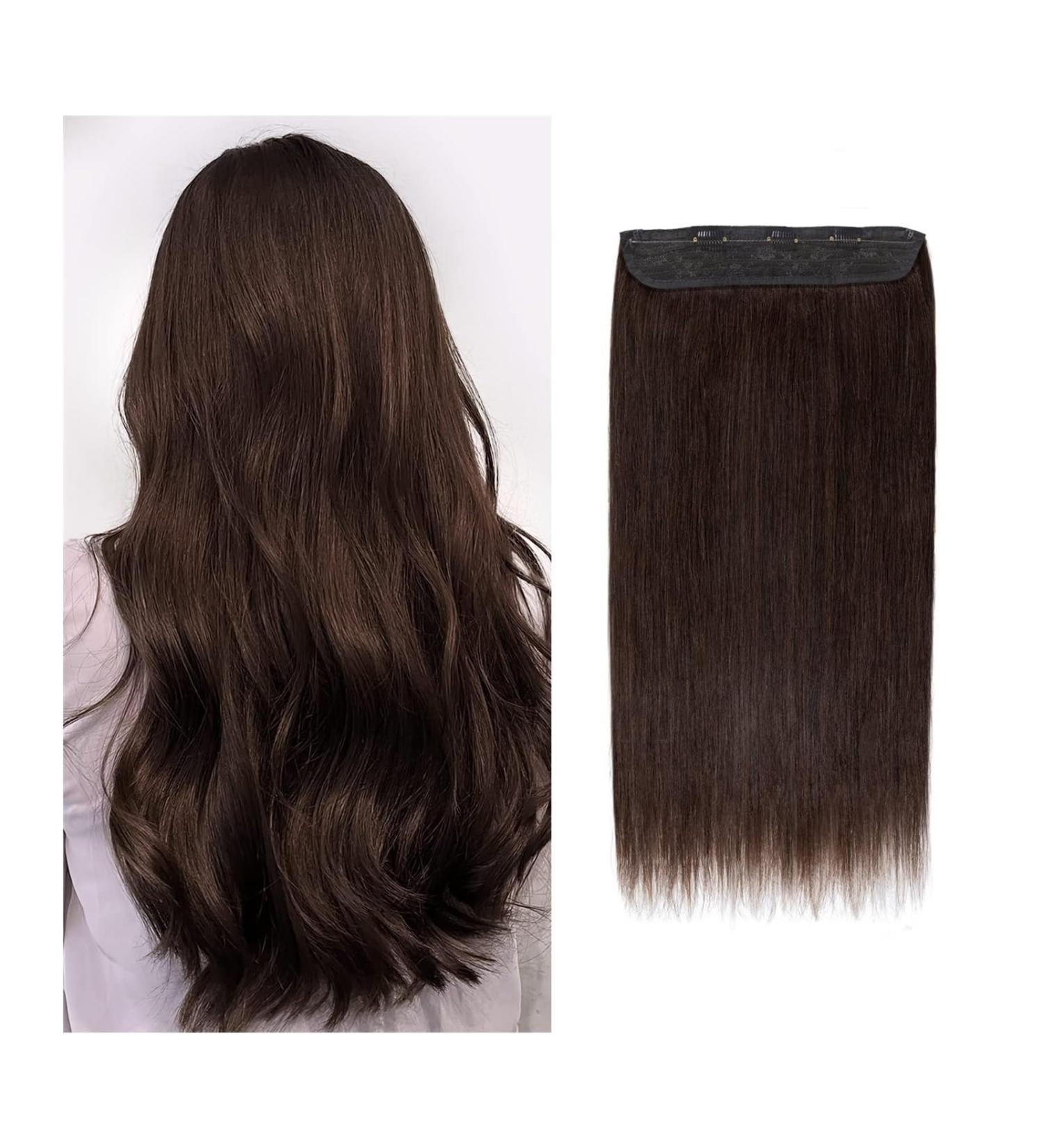Hair Extensions One Piece Clip in Hair Fish Line Hair Extensions Human Hair Dark Brown Color #2 Clips Real Natural Brazilian Hair Apply Invisible Wire 16-26 Inch Natural Human Hair(18 inches) - Buy Online on GoSupps.com